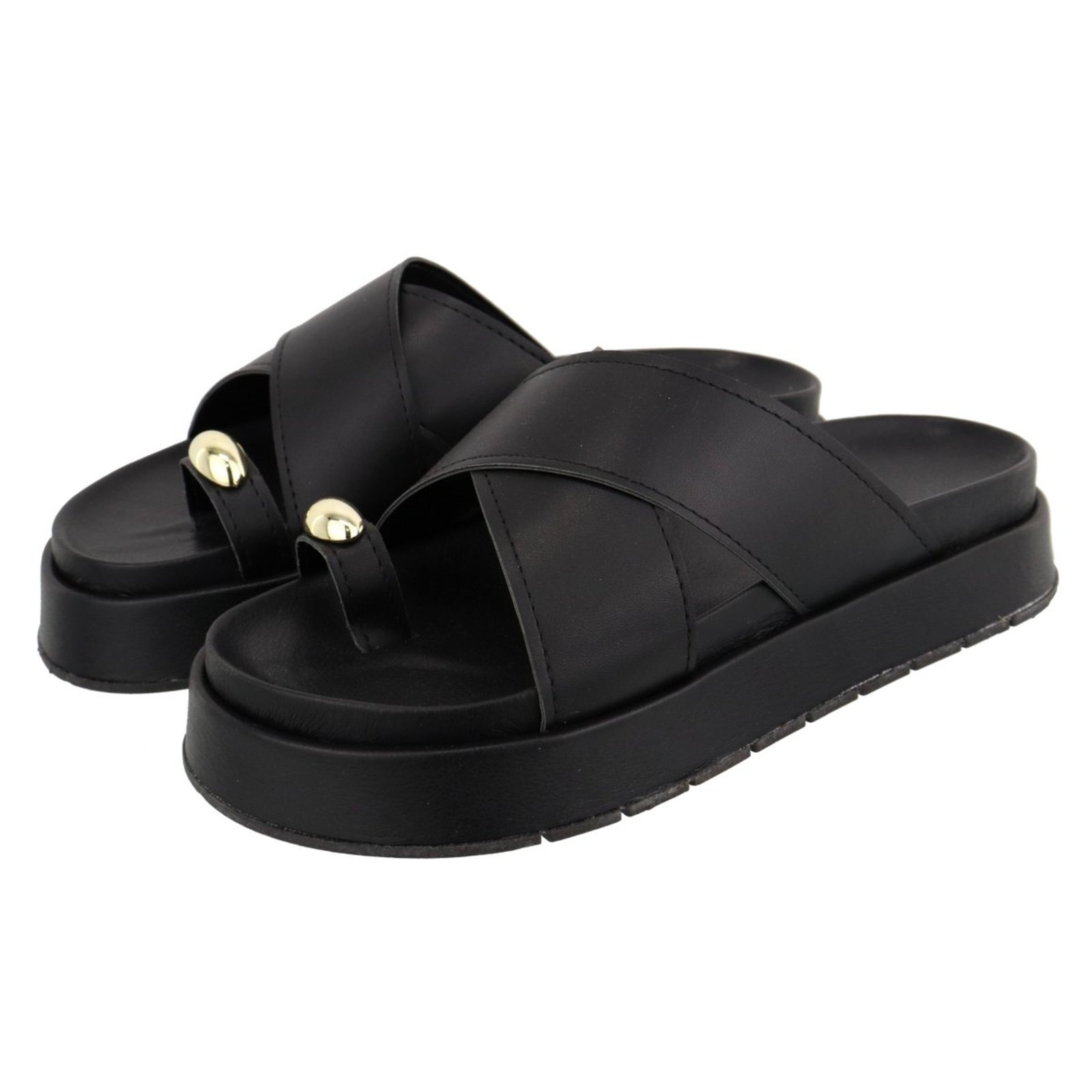 Imagem principal Sandália Papete Feminina em X Plataforma Sola Alta Preta TELLINI STORE preto