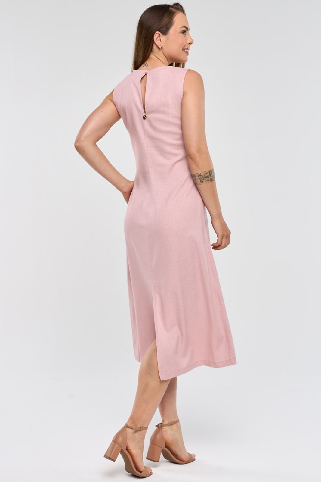Imagem principal Vestido Midi PKS Com Bolsos Linho Rosê PKS rosa