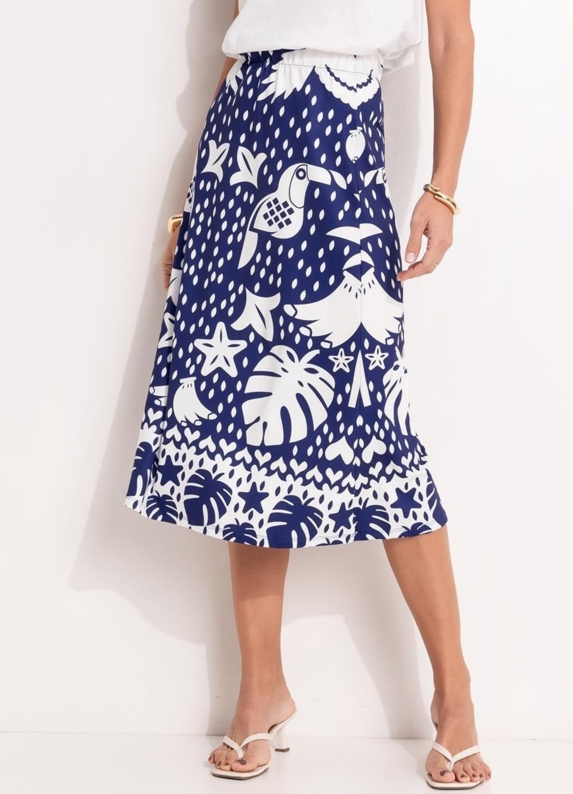 Imagem principal Saia Em Malha Fria Quintess Barrado Quintess azul