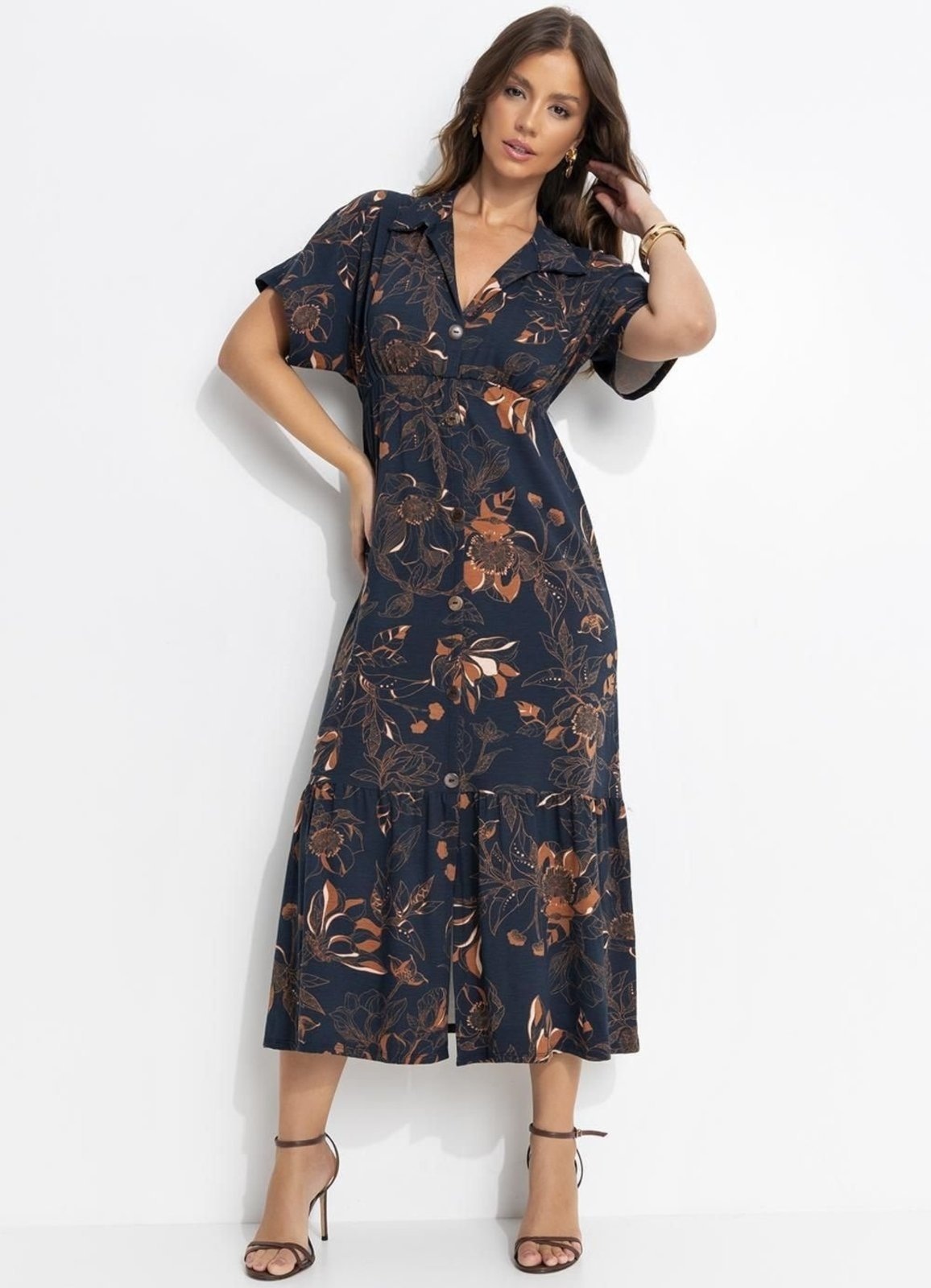 Imagem principal Vestido Malha De Viscose Floral Artístico Colorido Quintess azul