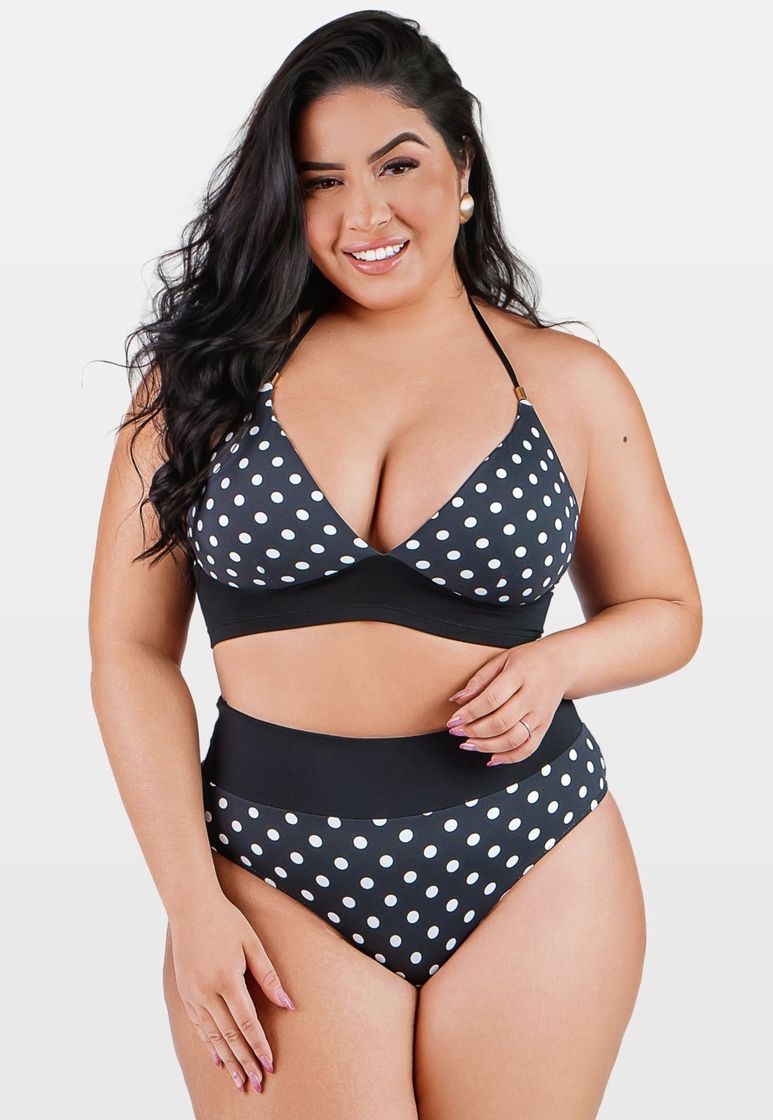 Imagem principal Biquíni Summer Soul Frente Única Hot Pants Plus Size Poá Summer Soul poás/preto