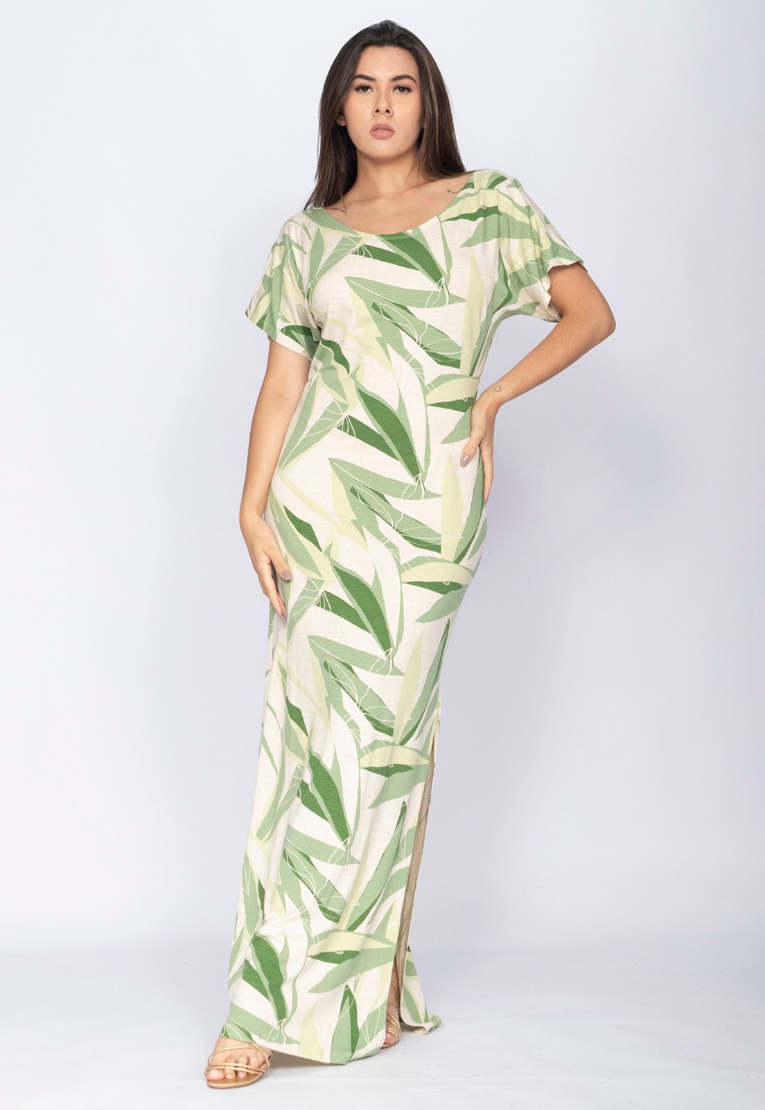 Imagem principal Vestido CabanaFree Longo Malha Fenda na Lateral Estampa Verde Selvagem Cabanafree estampado/verde verde