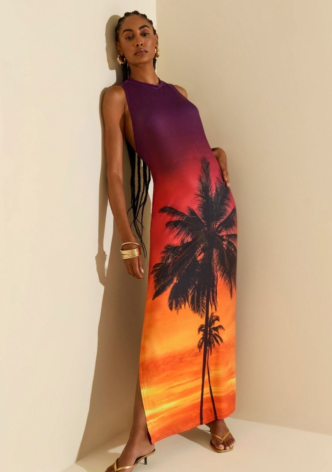 Imagem principal Vestido Morena Rosa Solto Decote Careca Sem Manga Longo Laranja Morena Rosa laranja rosa