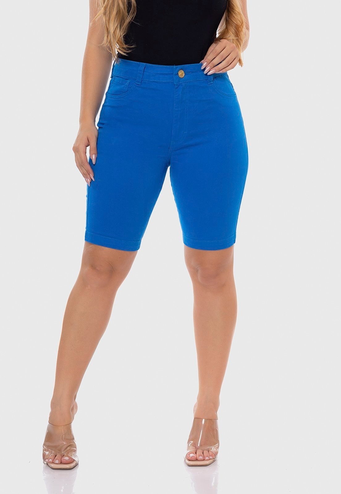 Imagem principal Bermuda Short Feminina Cintura Alta Sarja Elastano 7883 Macaw azul