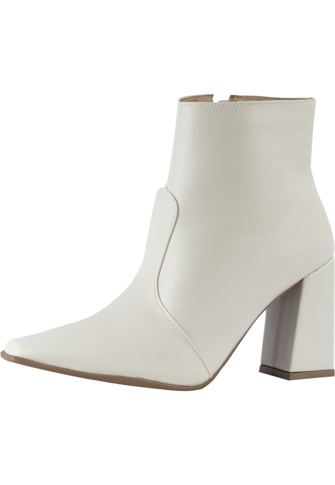 Imagem principal Bota Feminina Bico Fino Lumiss Salto Alto Grosso Cano Curto Confortável Off White LUMISS off-white white