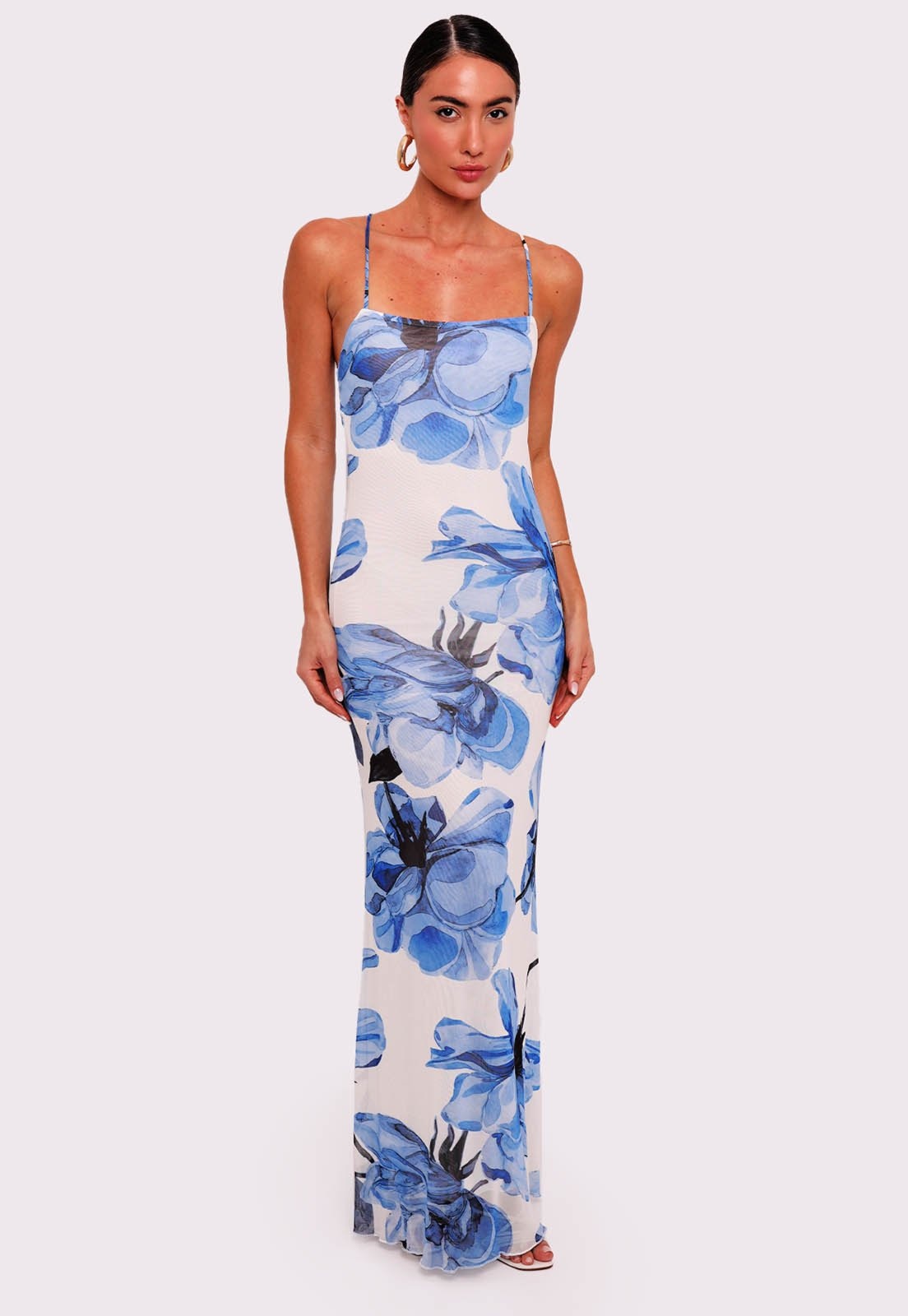 Imagem principal vestido longo blue moon off white Mundo Lolita mundololita floral blue