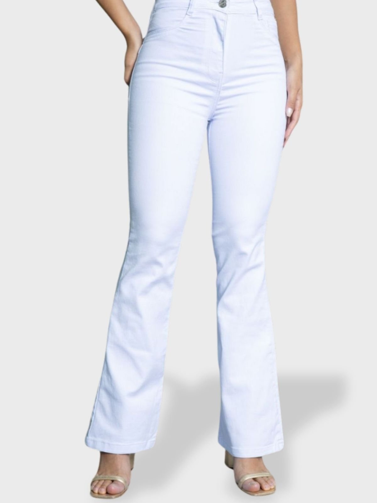 Imagem principal Calça Jeans Flare Boca de Sino Feminina Branca Cintura Alta Estilo Retro Safira Moda branco