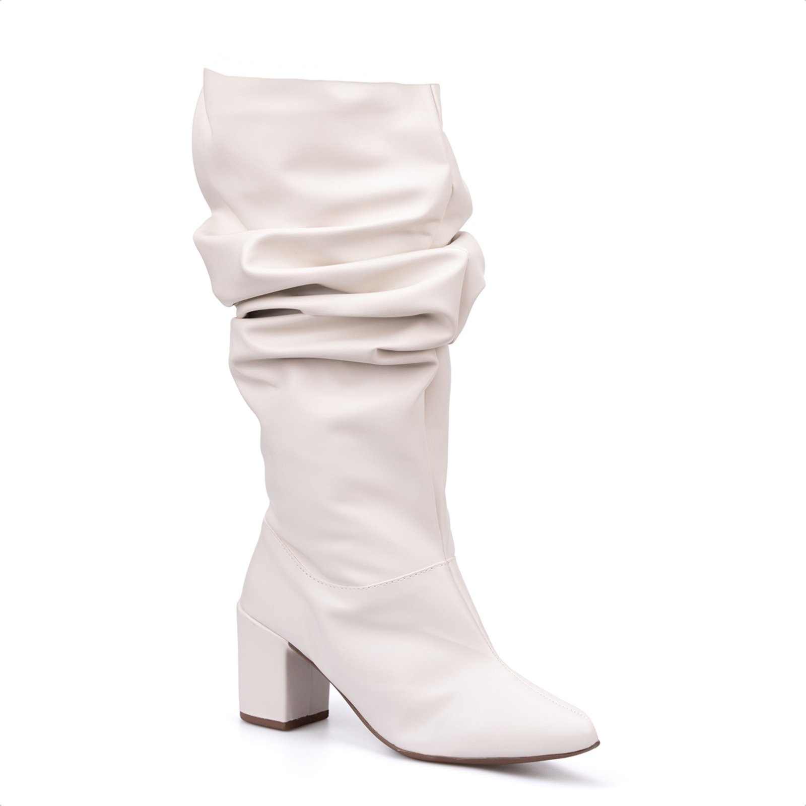 Imagem principal Bota Feminina Slouchy Domidona Bico Fino Salto Grosso Elegante Off White Domidona off-white white