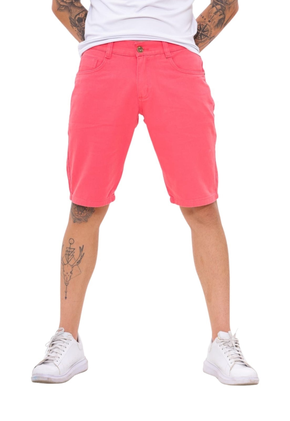 Imagem principal Bermuda Moda Masculina Coral lisa Premium Jeans Loka rosa coral