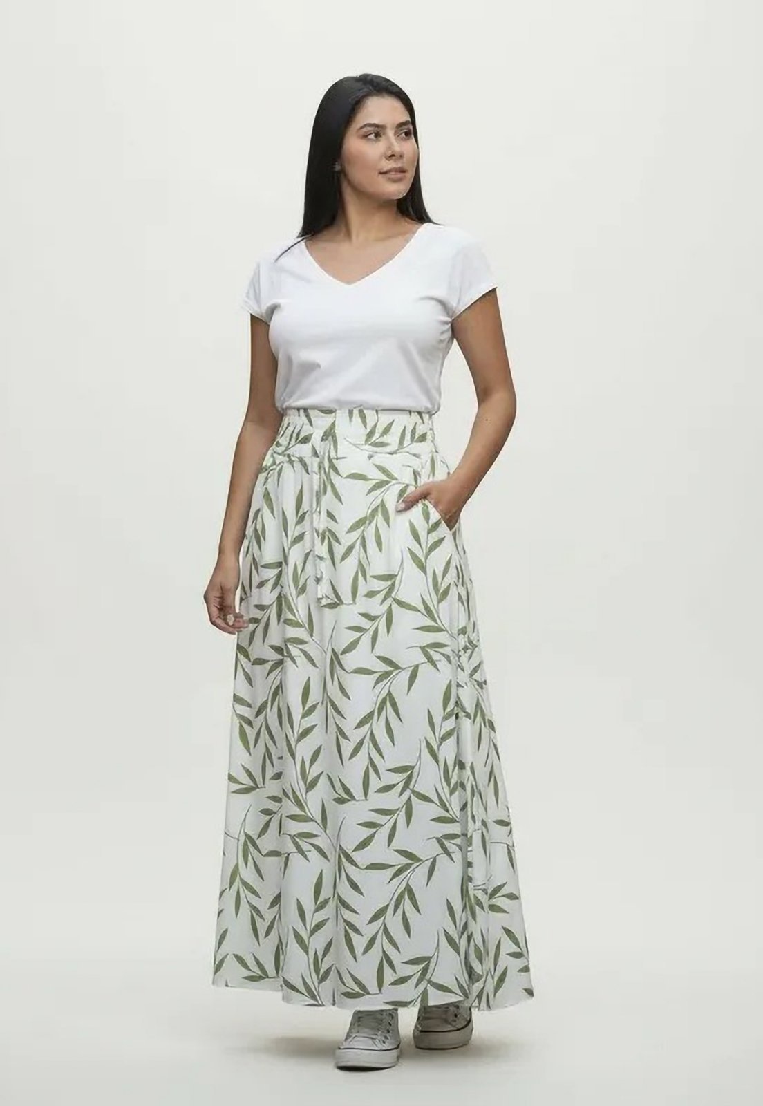 Imagem principal Saia Cabanafree Longa Viscose Folhagem Serena Verde Cabanafree estampado verde