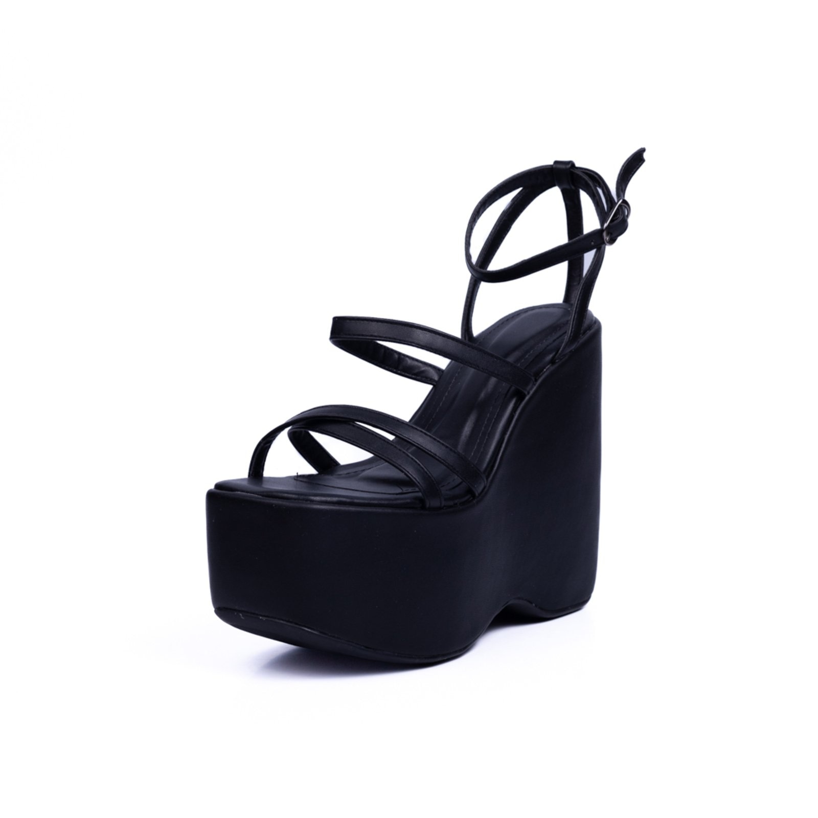 Imagem principal Sandália Feminina Plataforma Anabela Grossa Tiras Delicada Preta 182158 Flor da Pele preto