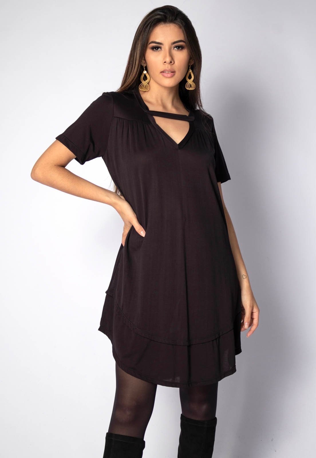 Imagem principal Vestido Curto Amazonia Vital Malha Manga Curta Amazonia Vital preto