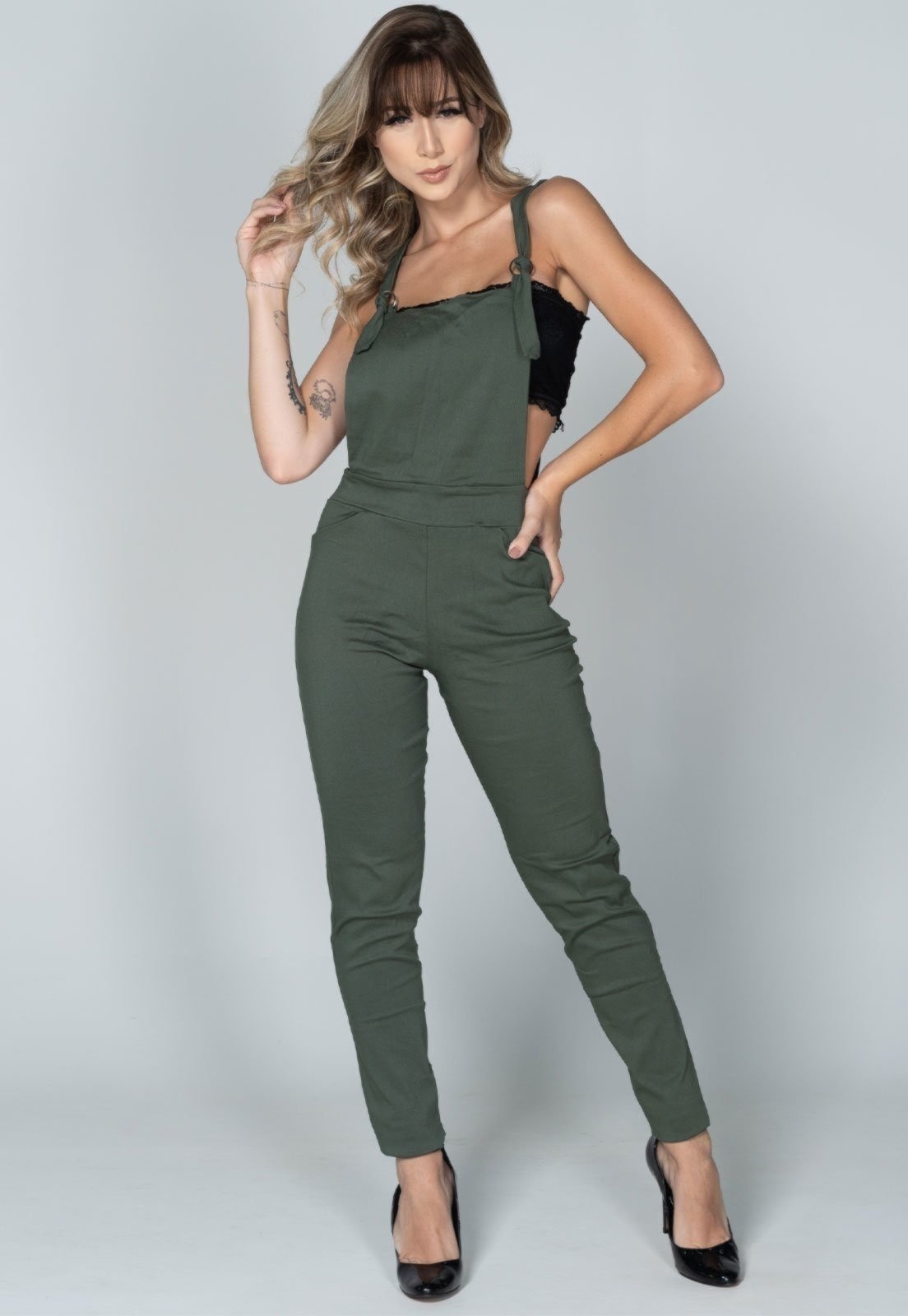 Imagem principal Macacão Feminino Jardineira Serra e Mar Modas Bengaline SERRA E MAR MODAS verde