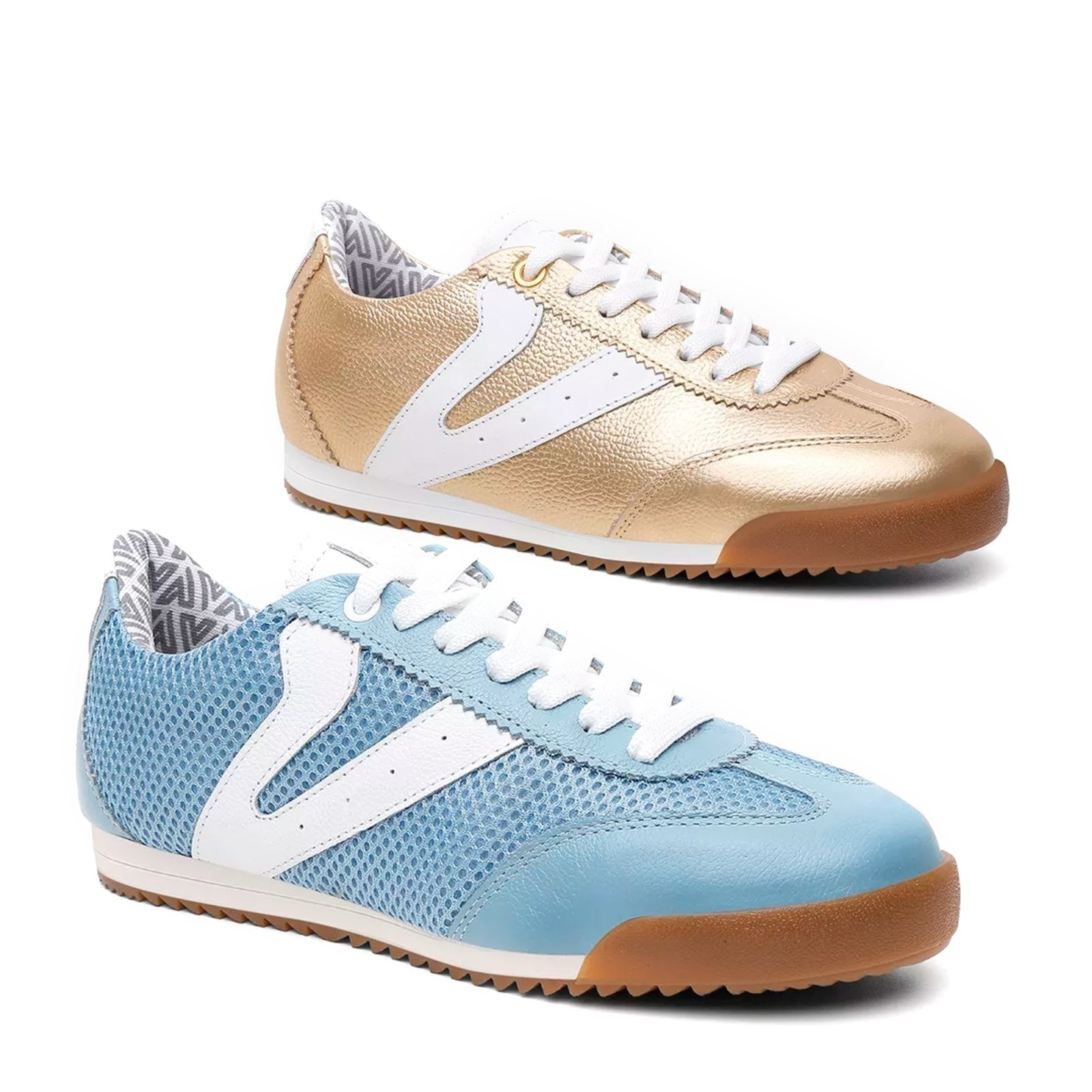 Imagem principal Kit 2 Tênis Feminino Vittal Couro Legítimo Naomi Casual Clássico Retrô Dourado e USE VITTAL azul/dourado azul