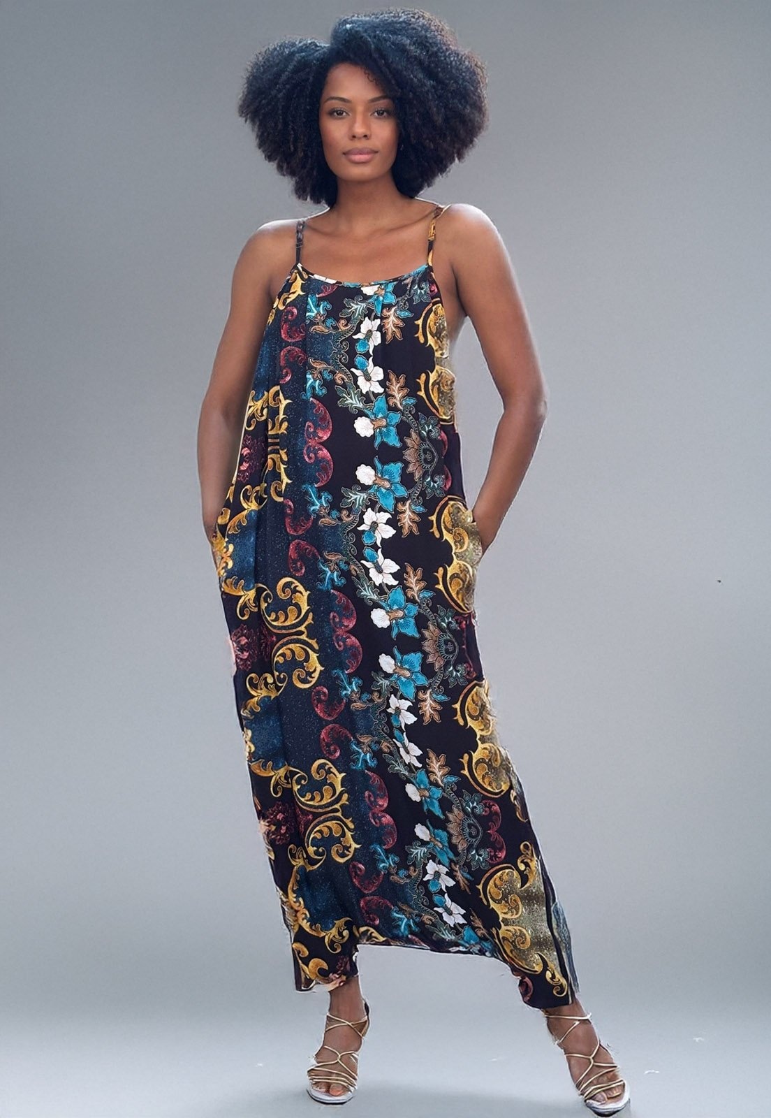 Imagem principal Macacão Saruel Amazonia Vital Solto Bilbao Arabesco Amazonia Vital amarelo/azul/estampado/lilás/multicolorido