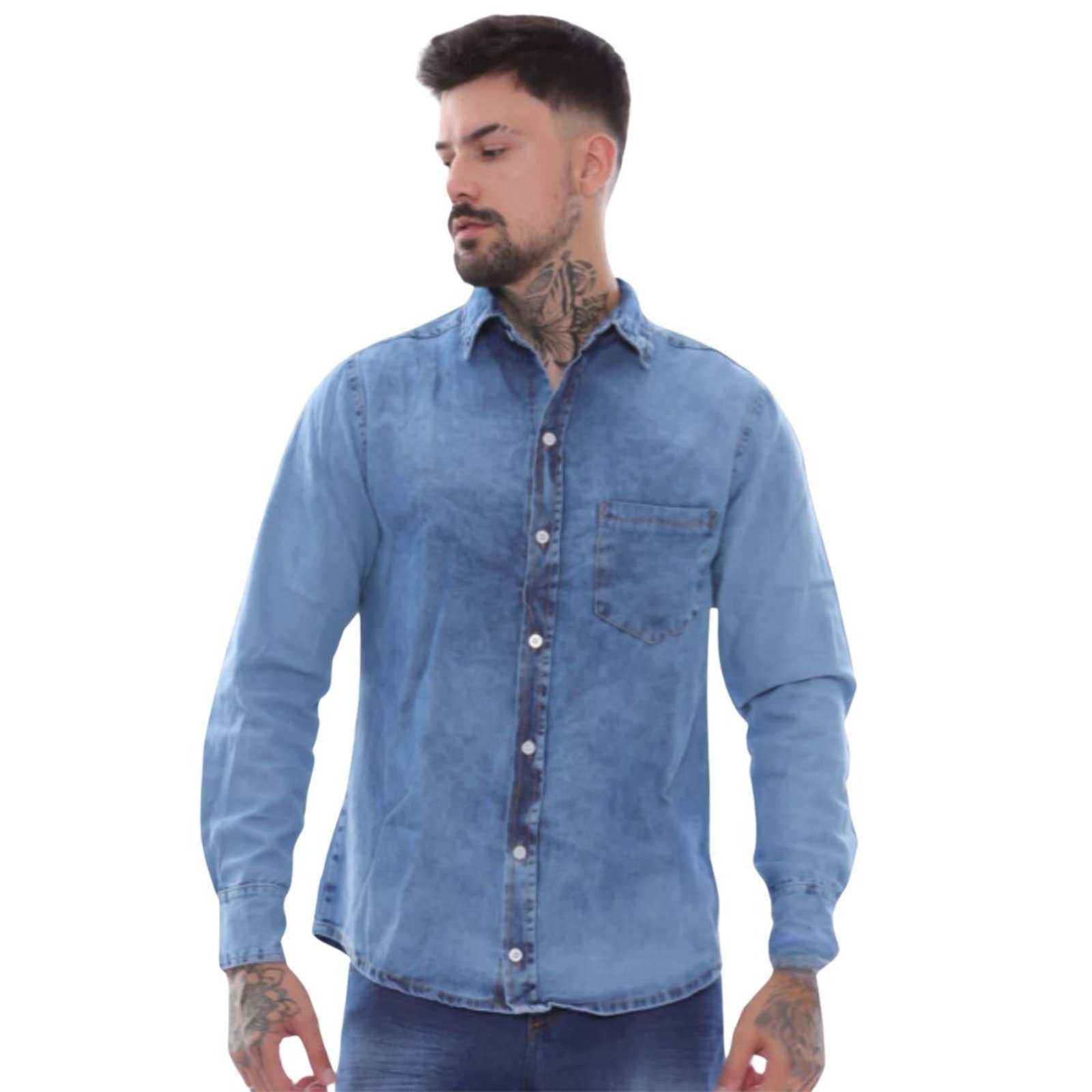 Imagem principal Camisa Masculina Jeans Manchada Jeans Loka azul