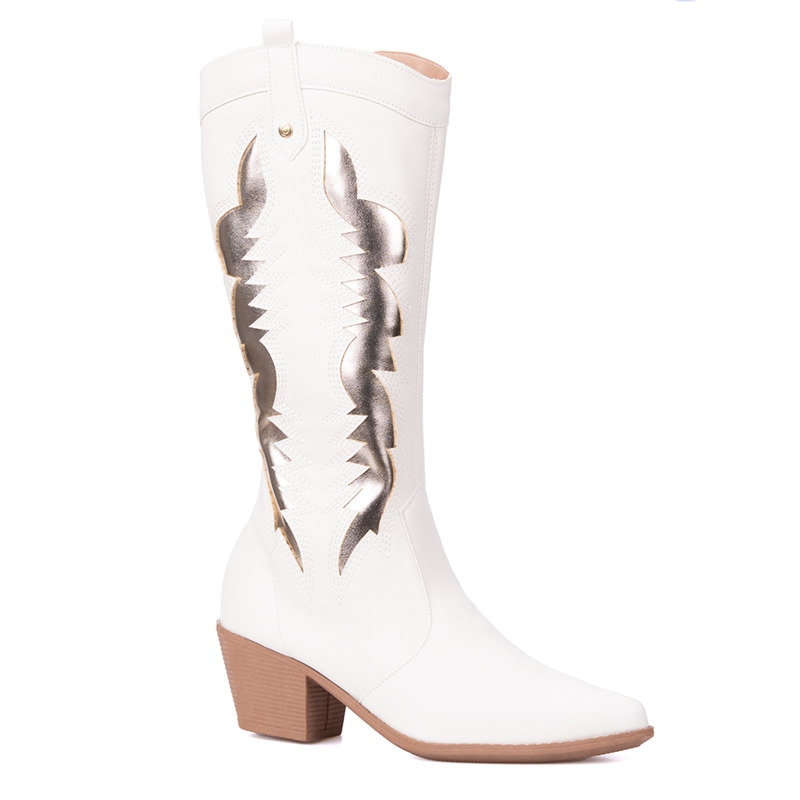 Imagem principal Bota Texana Domidona Feminina Western Cano Longo Off White Metalizado Bico Fino Domidona off-white white