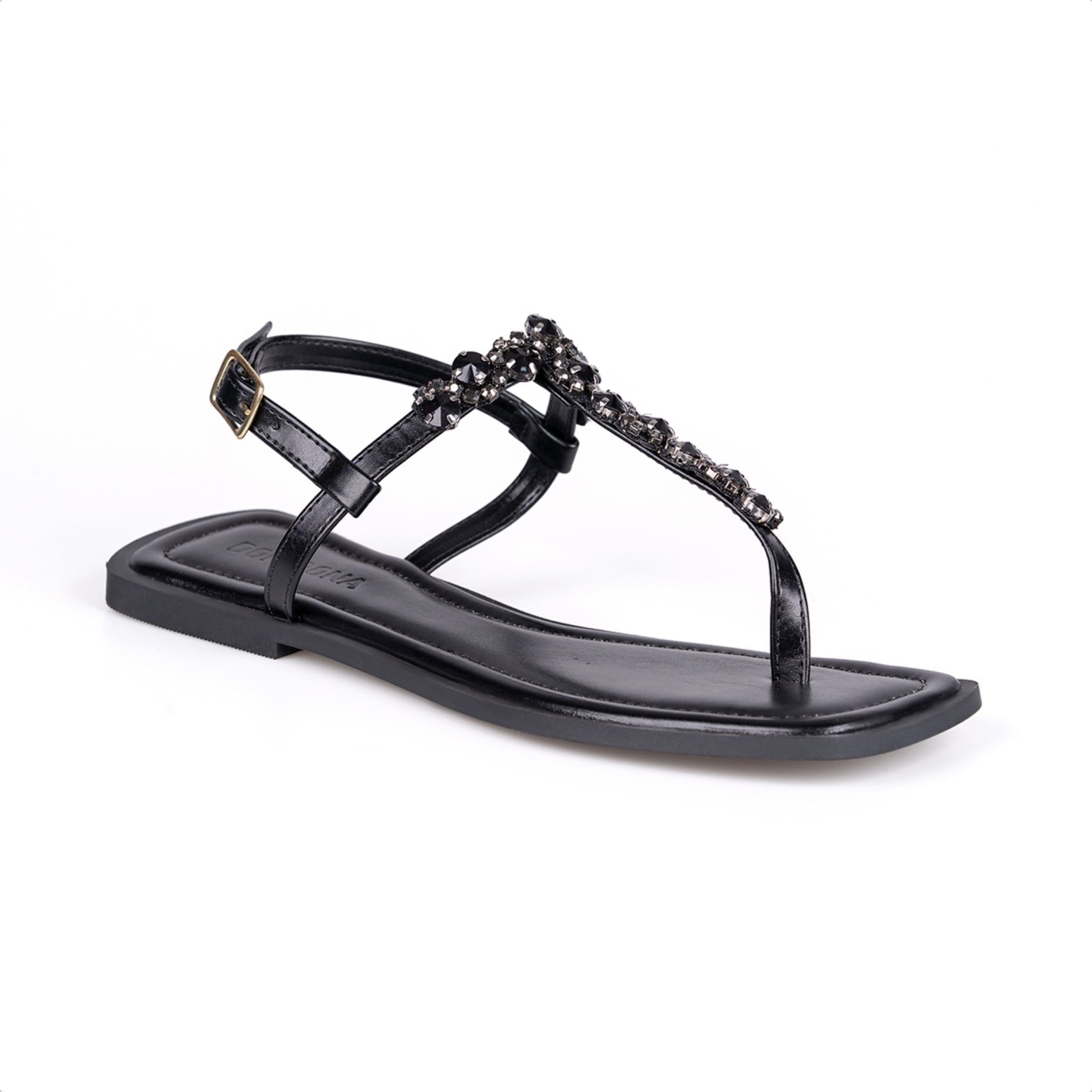 Imagem principal Rasteirinha Preta Slingback Flat Pedrarias Brilho Bico Quadrado Domidona preto