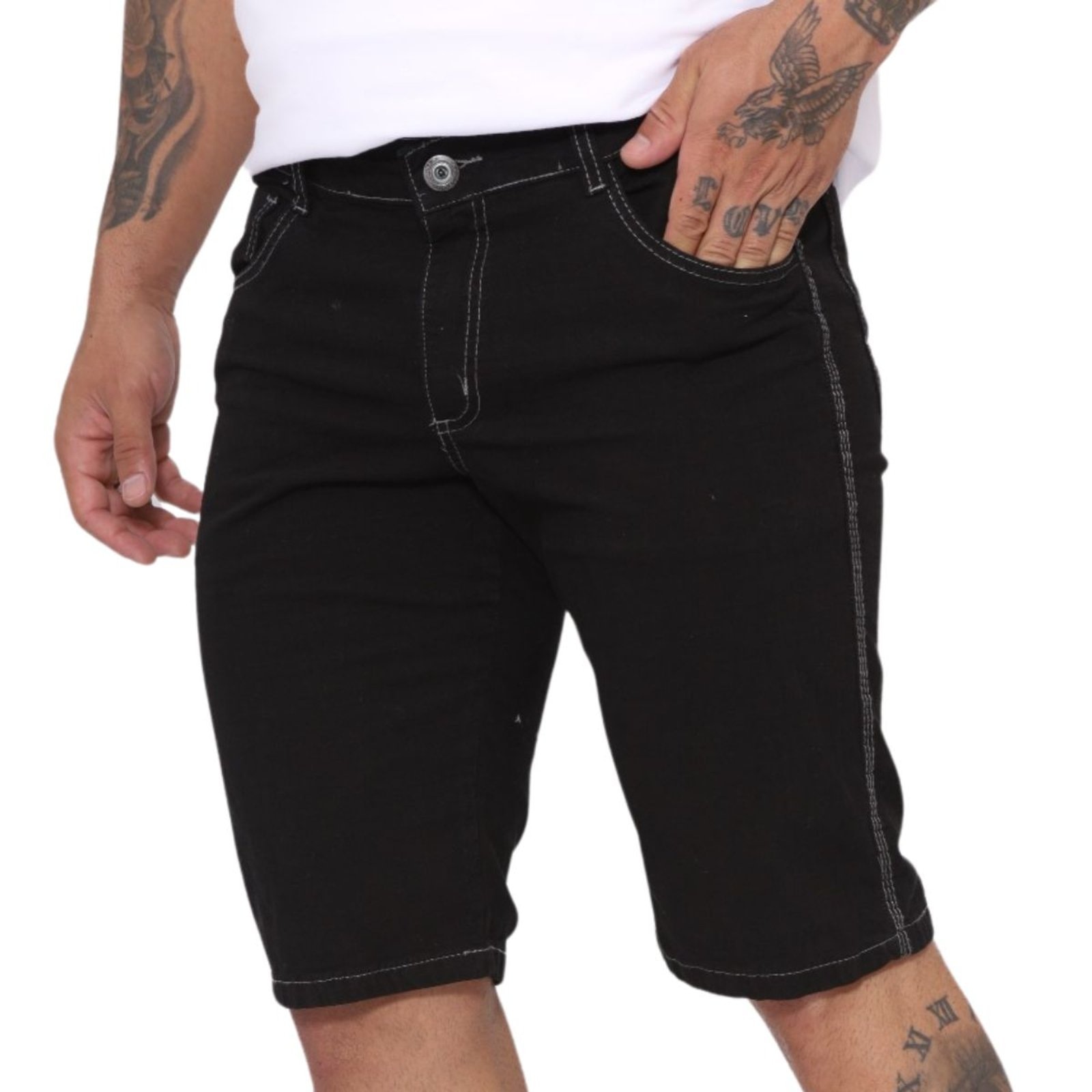 Imagem principal Short Bermuda Masculina Jeans Light Preta com Linha Branca JEANS LIGHT preto