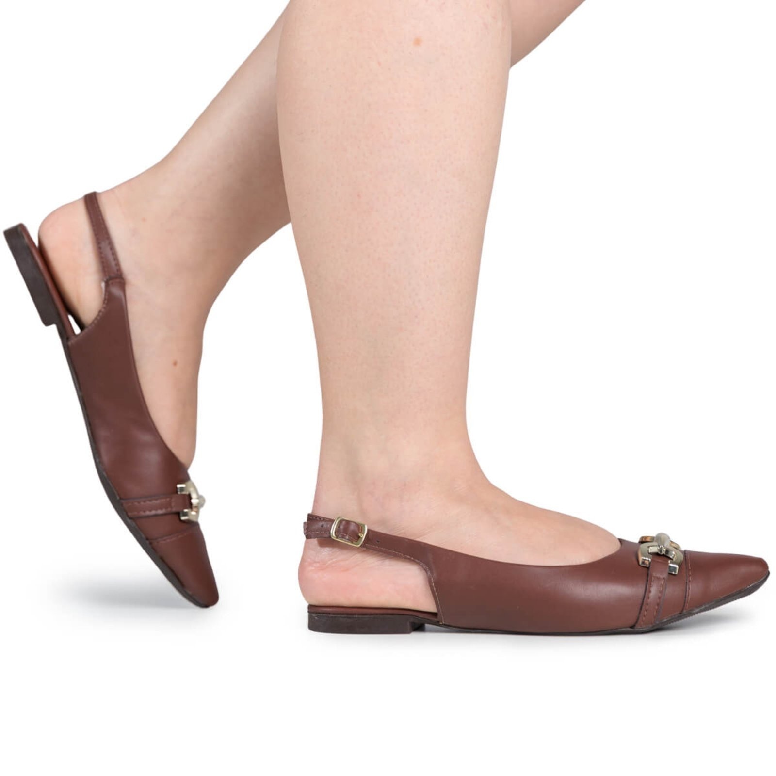 Imagem principal Sapatilha Slingback Feminina Flat Bico Fino Enfeite ABS Casual Confortável Via Angel 9401 Terra VIA ANGEL marrom