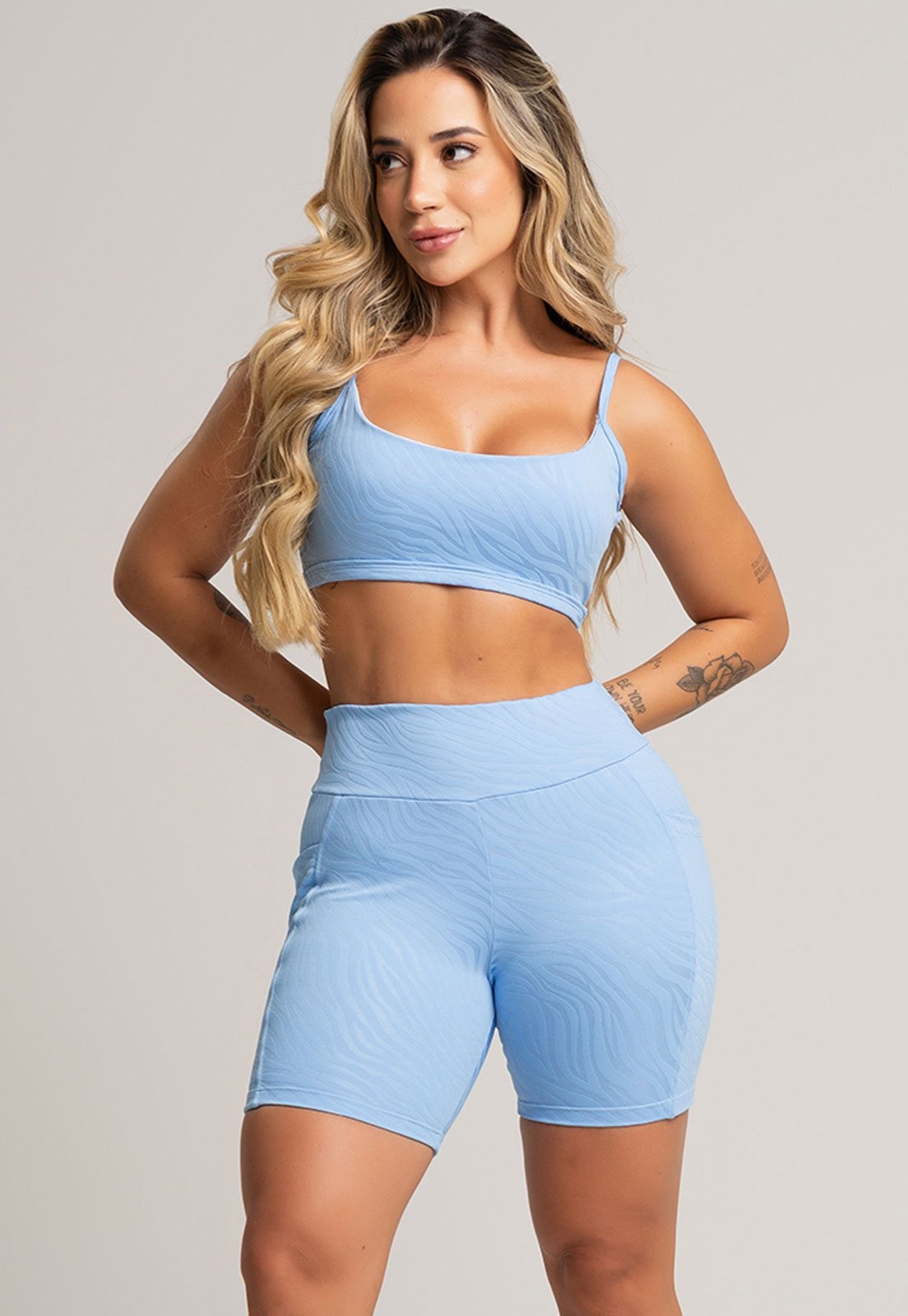 Imagem principal Short Fitness Feminino Com Bolsos Cintura Alta Fitness MVB Modas Jacquard Mvb Modas azul