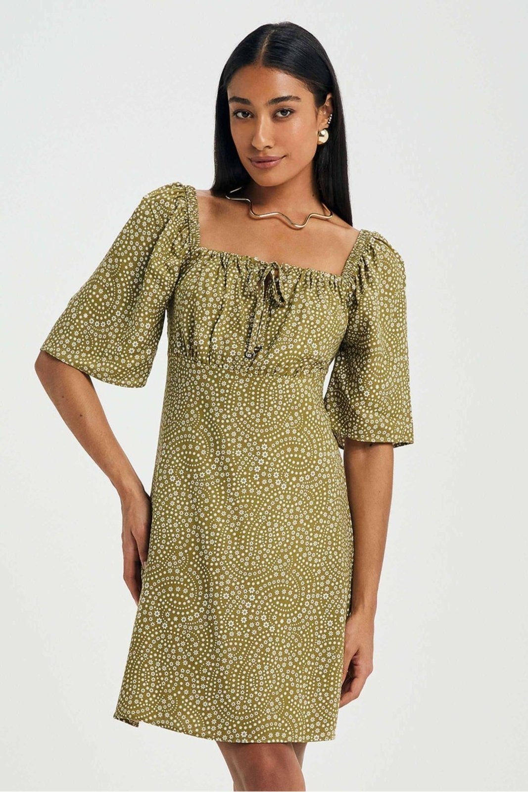 Imagem principal Vestido Feminino Curto Floral Marialícia Marialícia verde