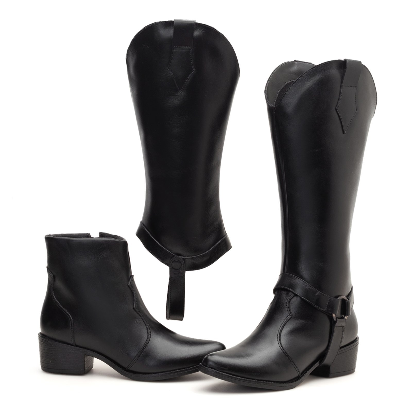 Imagem principal Bota Feminina Couro Macio Cano Longo e Curto Casual 2 em 1 Preta Nine4 preto