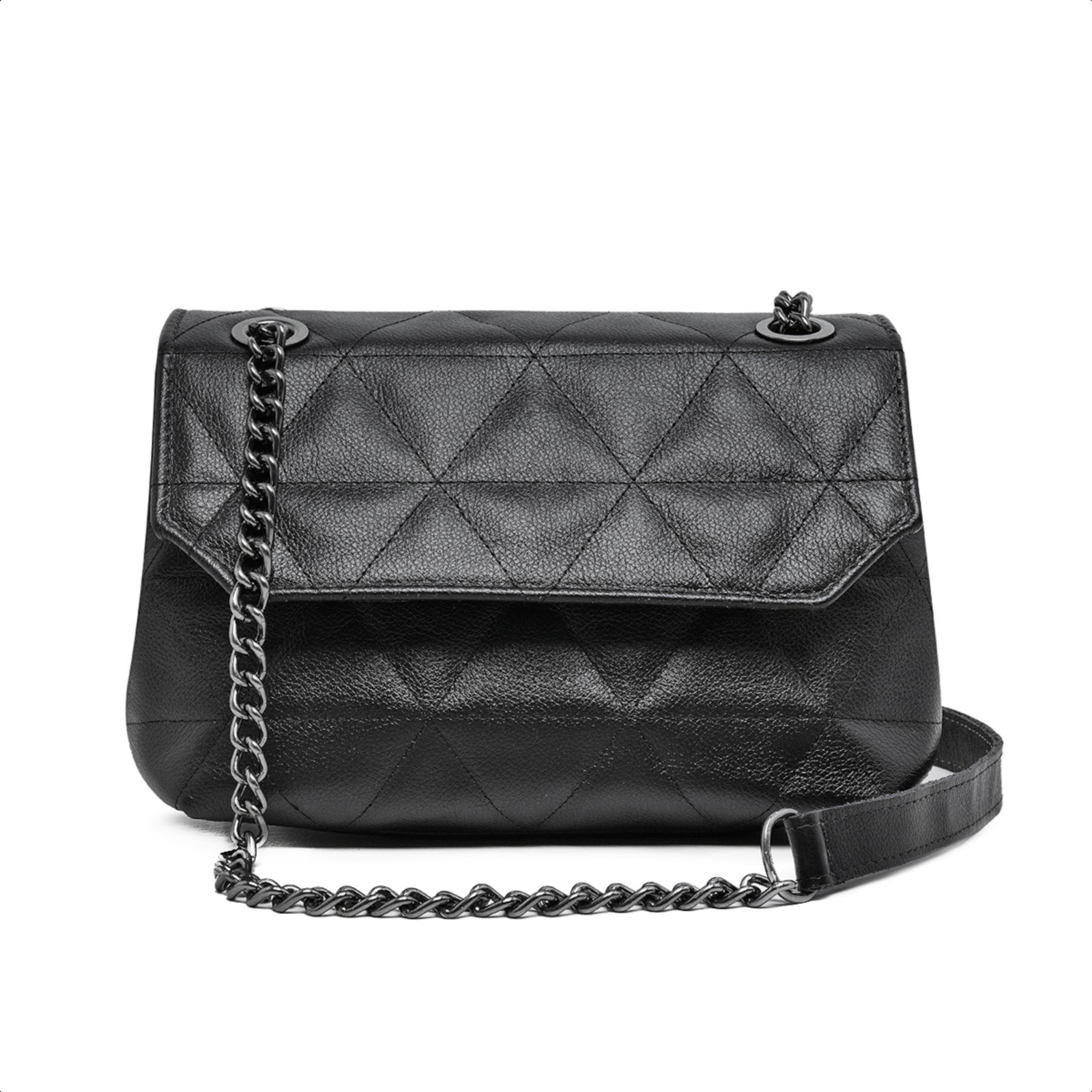 Imagem principal Bolsa Feminina De Couro Legitimo Preta Alça Corrente 2 Repartições Interna Moda Casula Festa Balada CARMELO SHOES preto