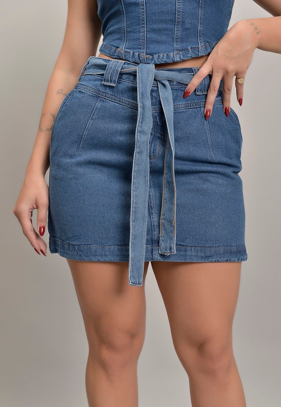 Imagem principal Saia Jeans Midi Clochard Cintura Media Confortável Elegante VHF VARIEDADES azul