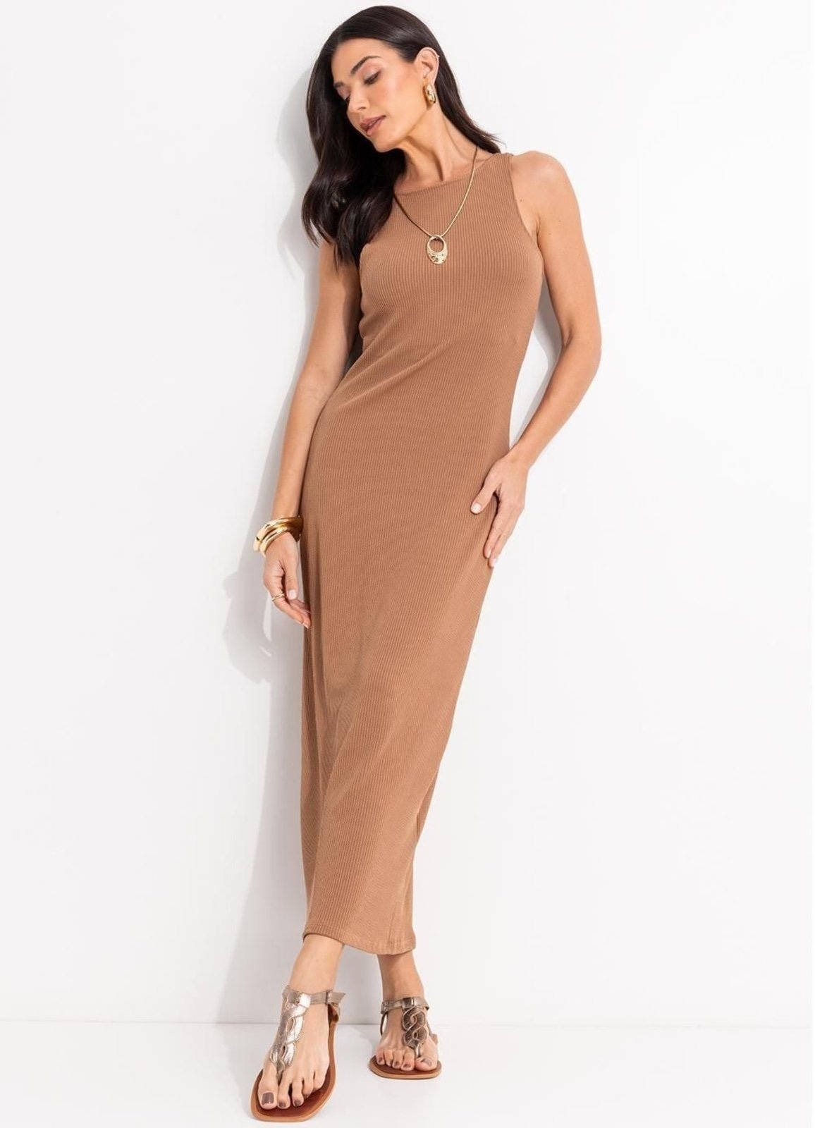 Imagem principal Vestido Em Malha Anarruga Quintess Quintess marrom