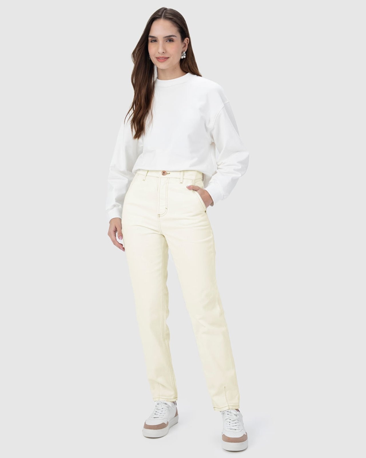 Imagem principal Calça Mom Feminina Bolso-Faca Em Sarja 100% Algodão Malwee off-white