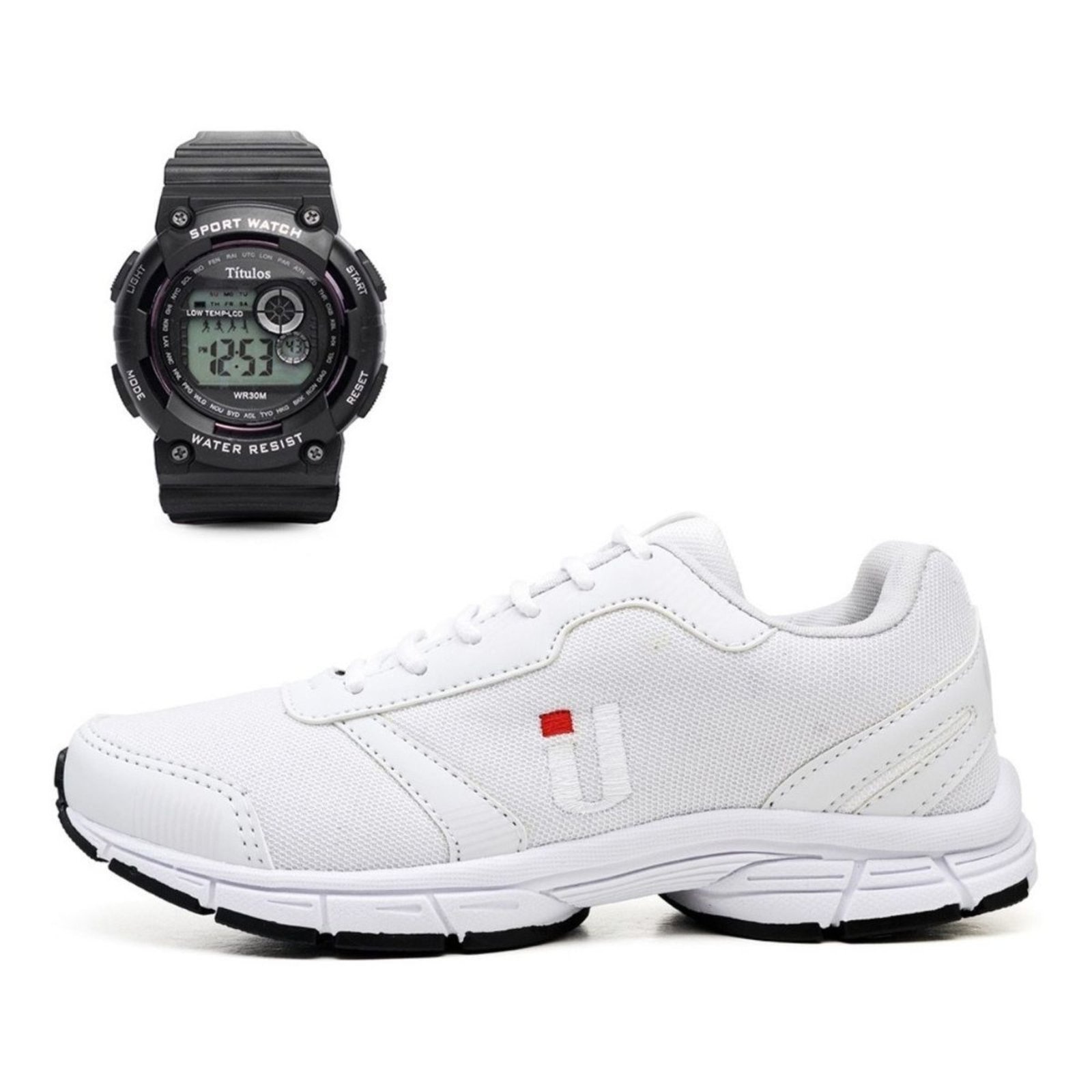 Imagem principal Tênis Casual Masculino Academia Corrida Leve Super Resistente Lançamento Mais Relógio Promoção OUSY SHOES branco