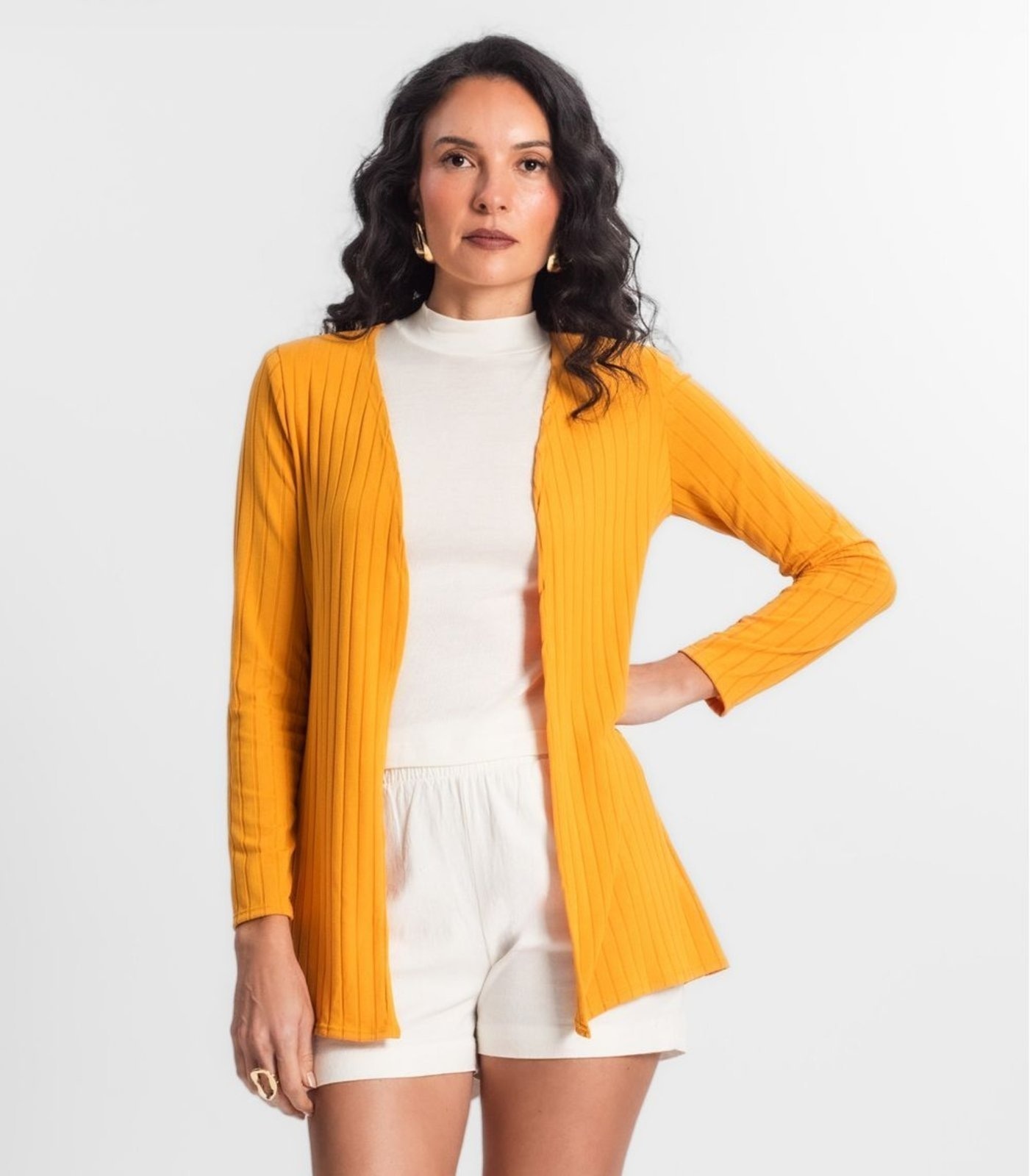 Imagem principal Cardigan Feminino Canelado Infinita Cor INFINITA COR amarelo