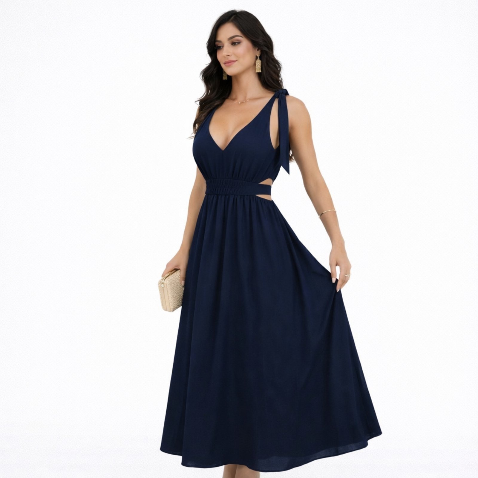 Imagem principal Vestido Longo Feminino em Viscose com Bojo e Amarrações Summer Body preto