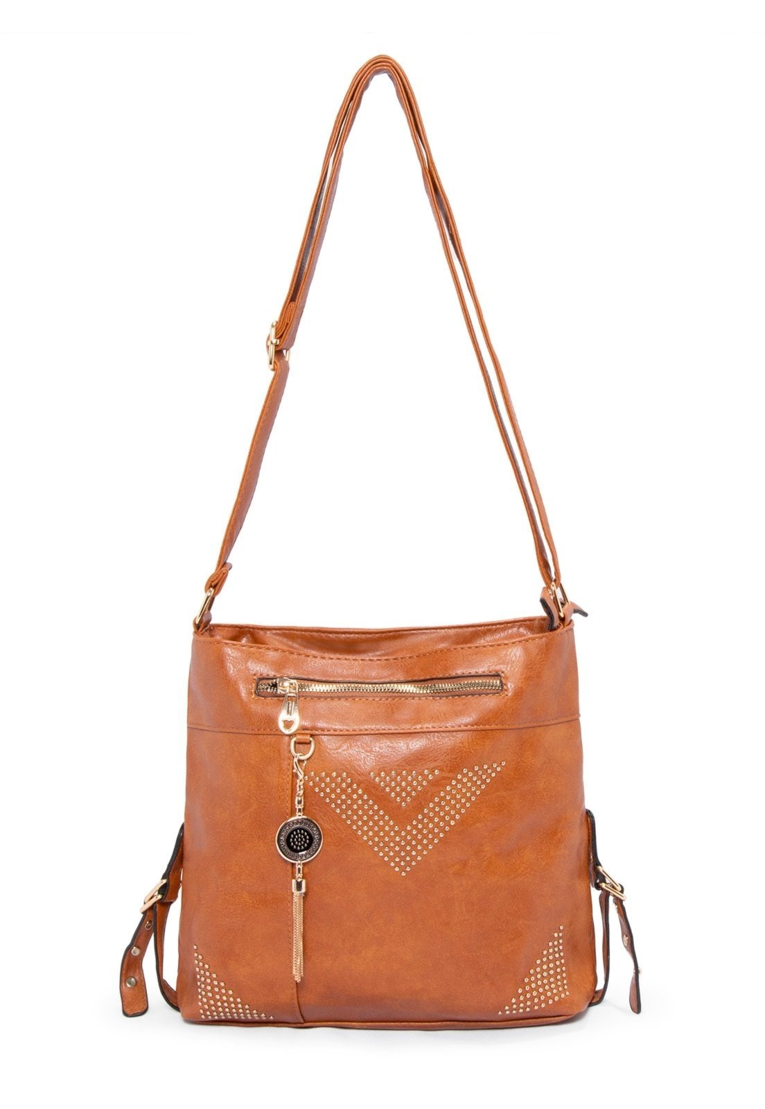 Imagem principal Bolsa Alça Transversal Espaçosa Funcional Chaveiro Madami caramelo