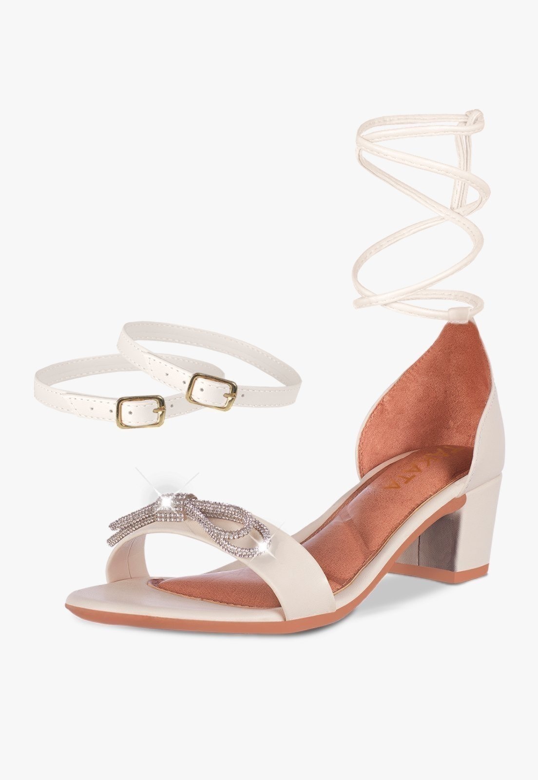 Imagem principal Sandália Feminina Tira Salto Quadrado Baixo Laço Cristal Offwhite TAKATA BY RAFAEL TAKATA off-white offwhite