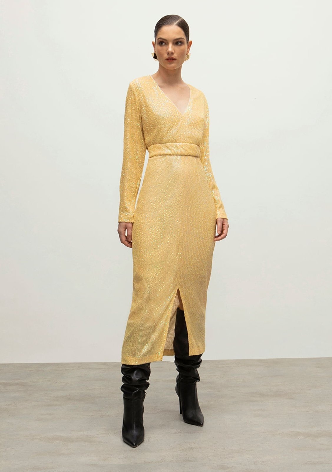 Imagem principal Vestido Iódice Longo Decote V Com Fenda IÓDICE bege