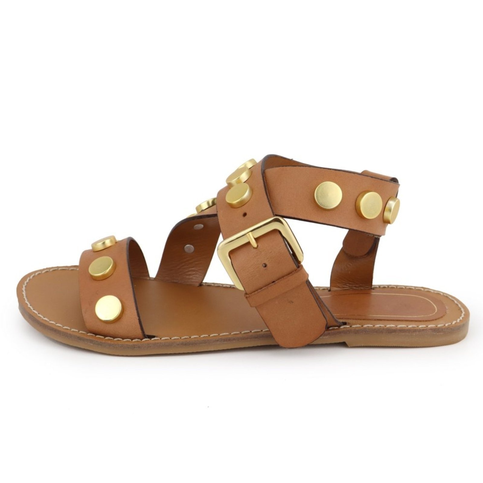 Imagem principal Sandália Rasteira Cravo Feminina em Couro Maria Paula Camel MARIA PAULA caramelo