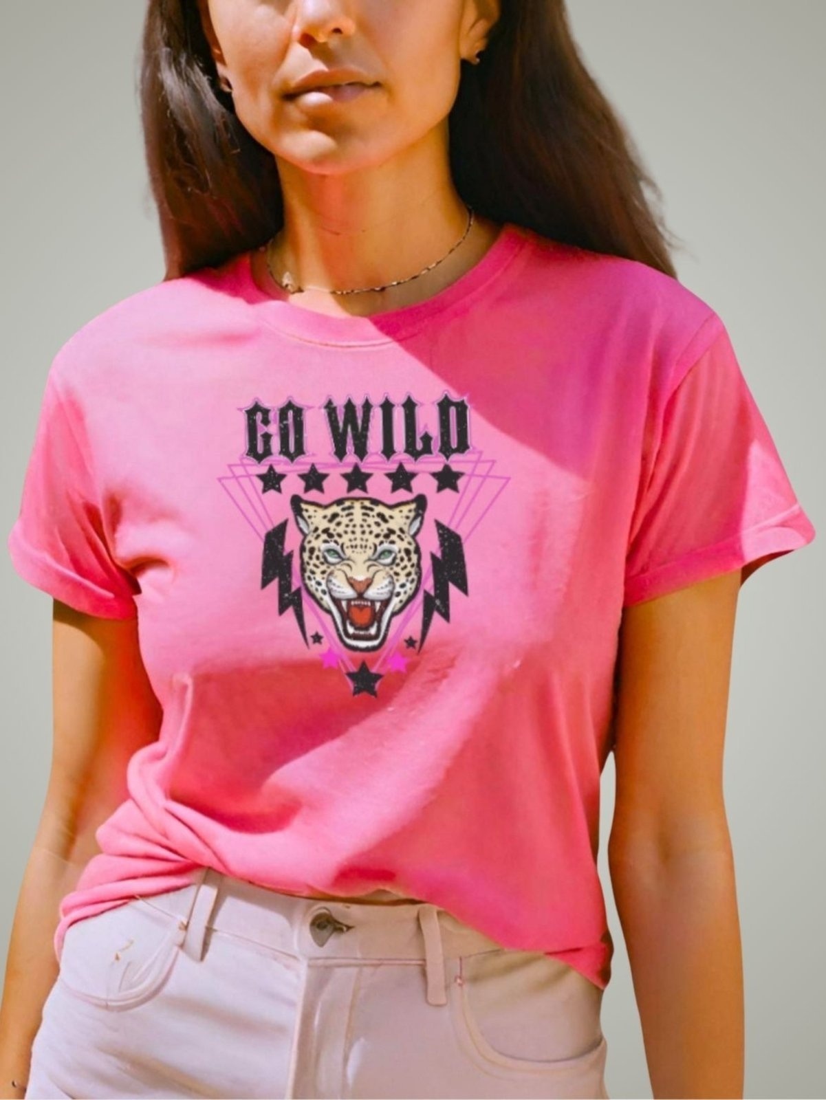 Imagem principal Camisa T-shirt Plus Size GuGi Feminina Camiseta Onça Tigre Blusinha Leopard Rosa Gugi rosa leopard