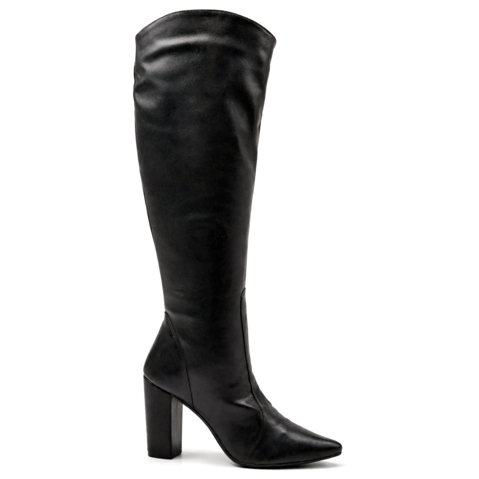 Imagem principal Bota Feminina Cano Longo Bico Fino Salto Grosso Flor da Pele 1818 Preta Flor da Pele preto