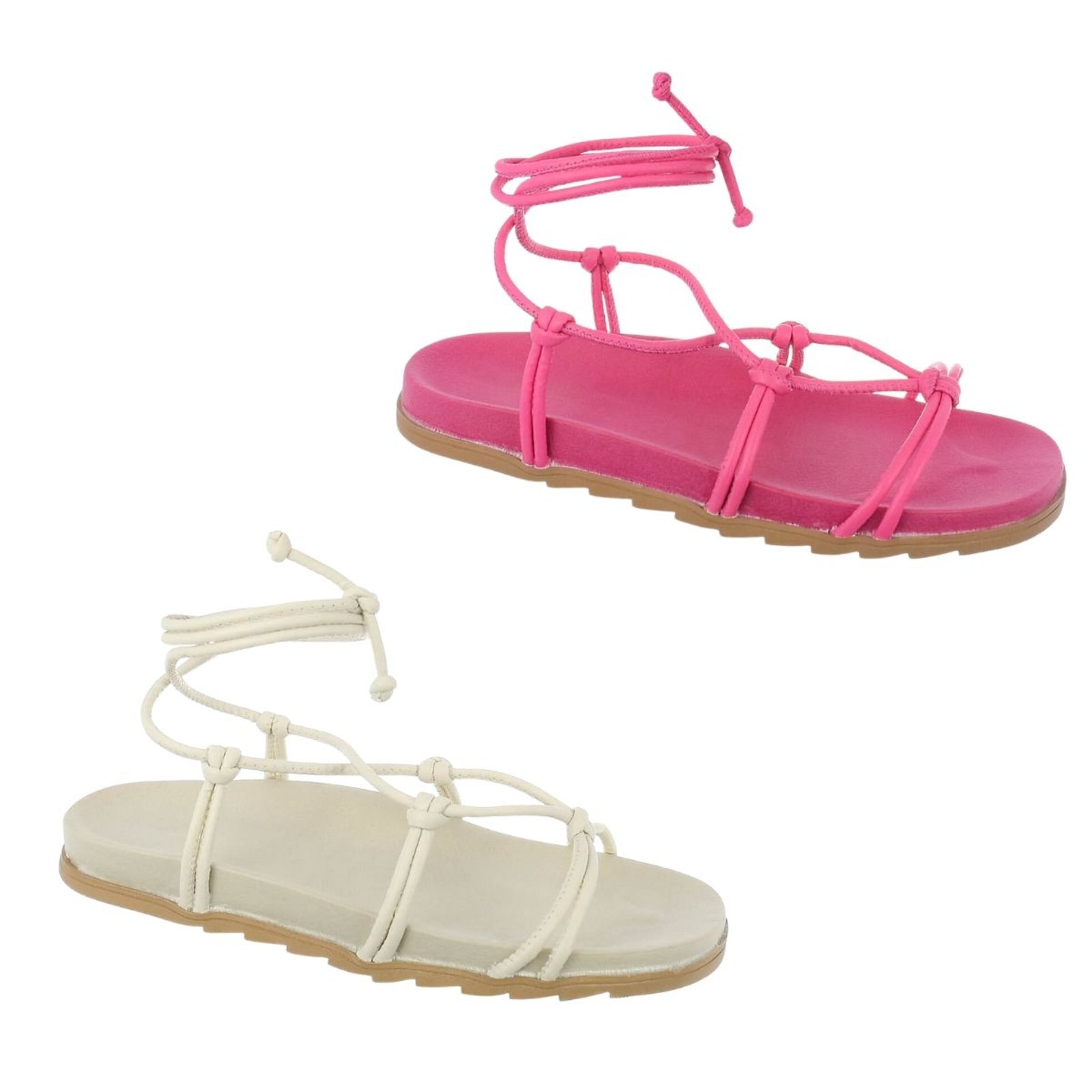 Imagem principal Kit 2 Sandália Feminina Birk De Amarrar Flatform Papete Anatômico Confortável Via Angel 6301 e Off-White VIA ANGEL pink