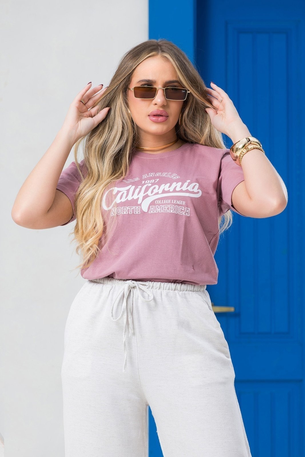 Imagem principal Camiseta Feminina Cianitas Rosa Estampa California 1987 Cianitas rosê rosa