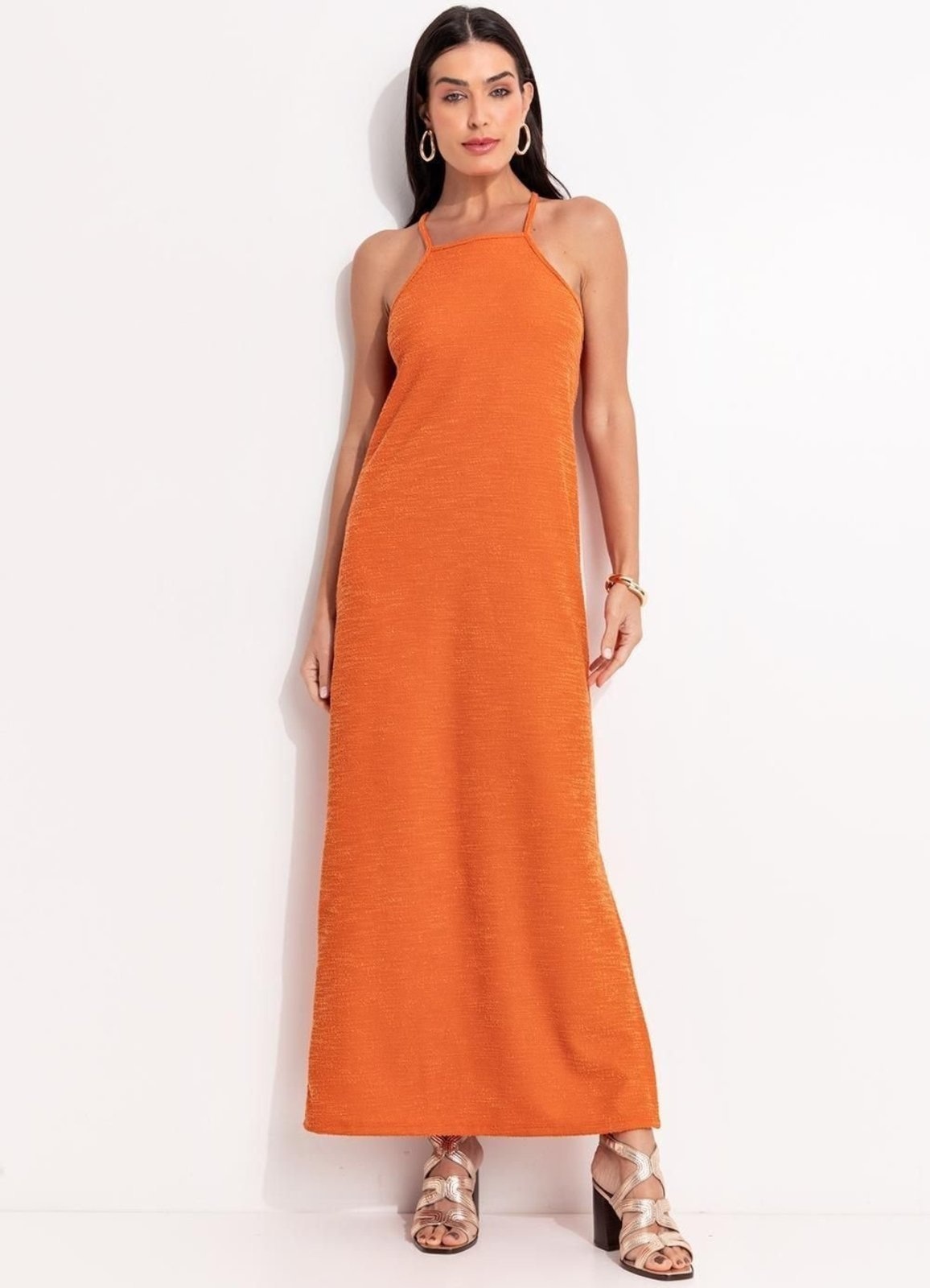 Imagem principal Vestido Em Malha Texturizada Escuro Quintess laranja