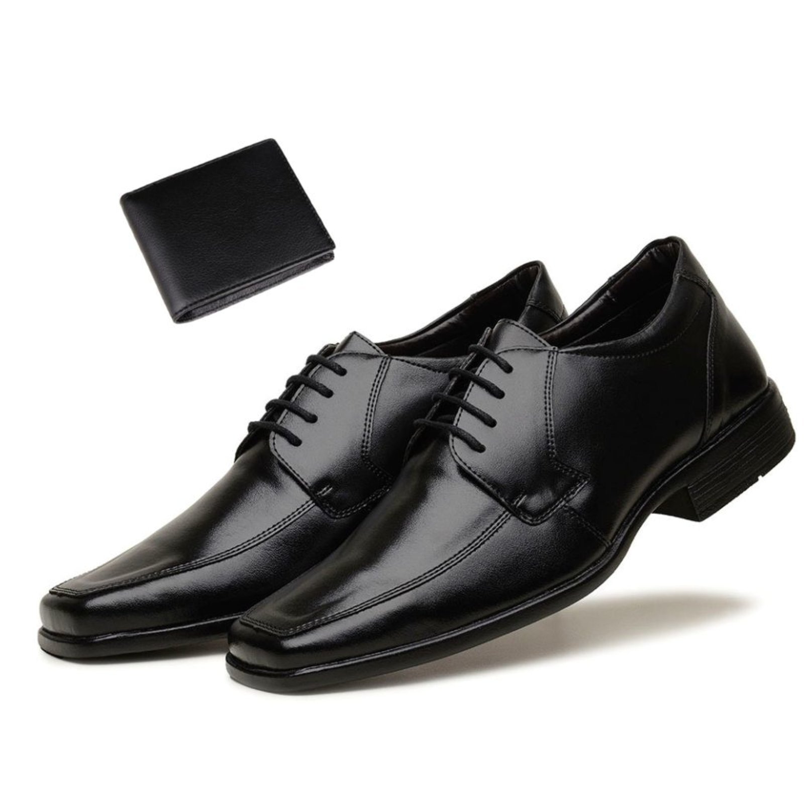 Imagem principal Kit Sapato Social Masculino Classico Macio Ortopédico Confortável Básico + Carteira Bia Ramos preto