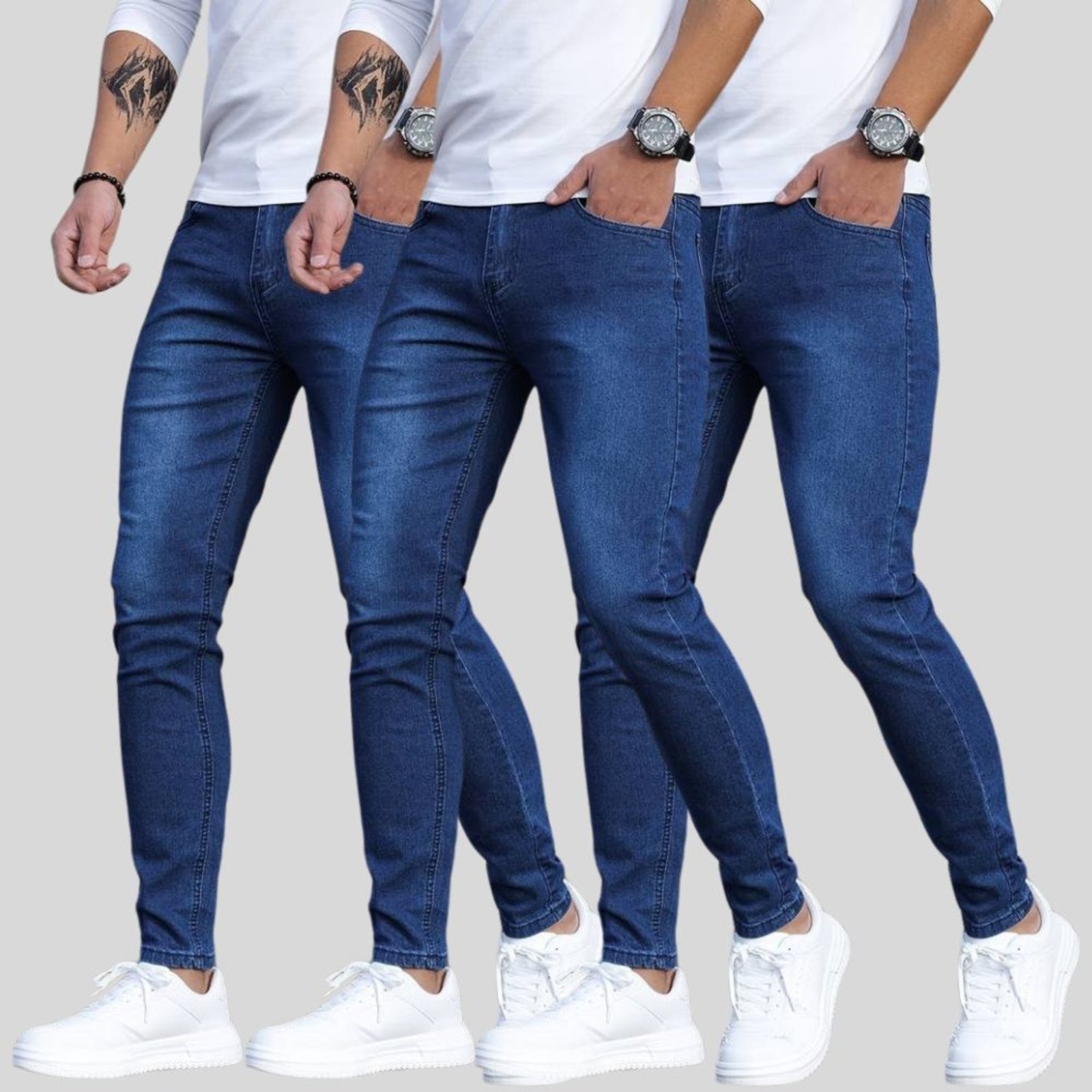 Imagem principal Kit 3 Calça Jeans Skinny Masculina Tex Jeans com Elastano Super Confortável Escuro TEX JEANS azul