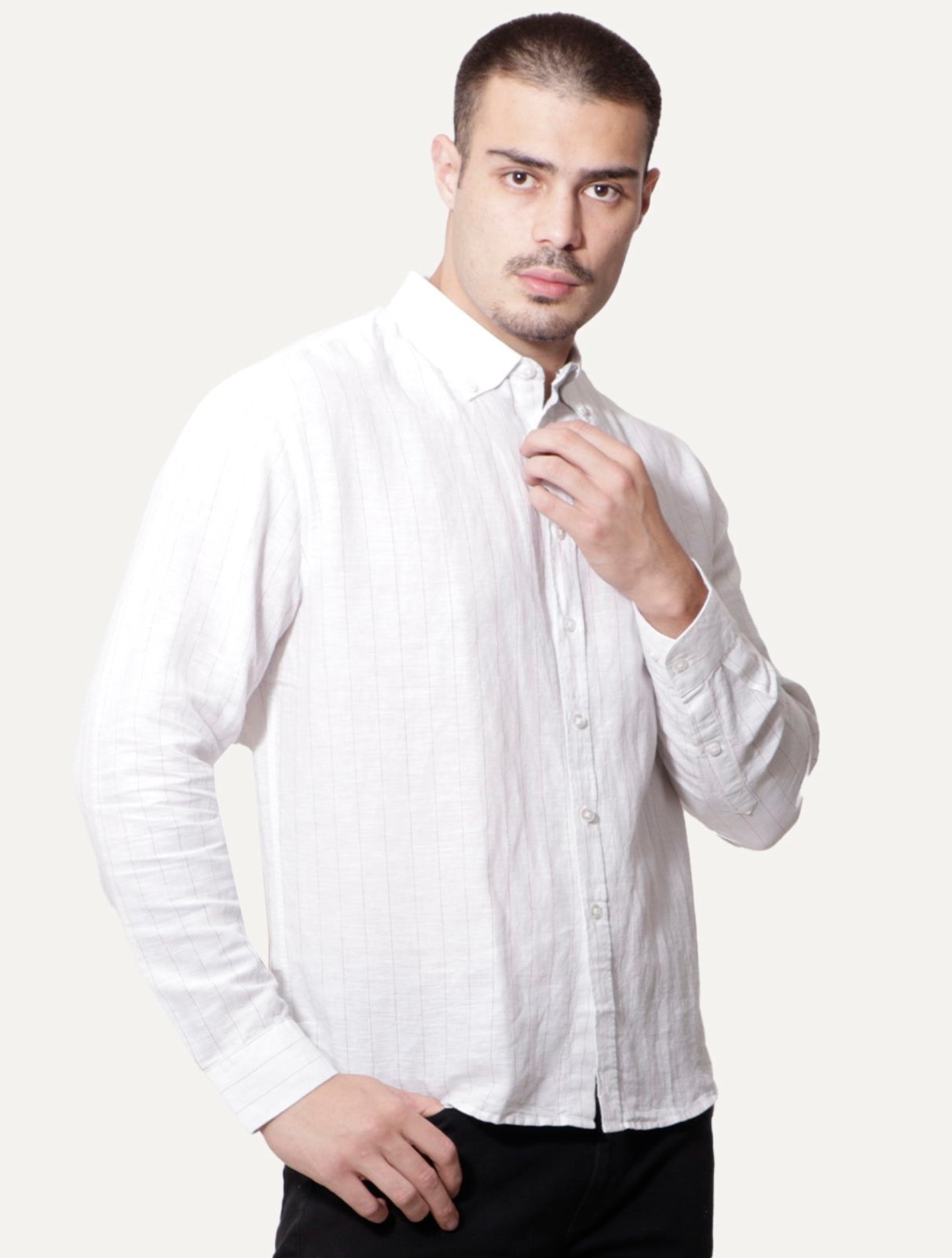 Imagem principal Camisa Ellus Masculina Linen Stripe Mark Classic Branca Ellus branco