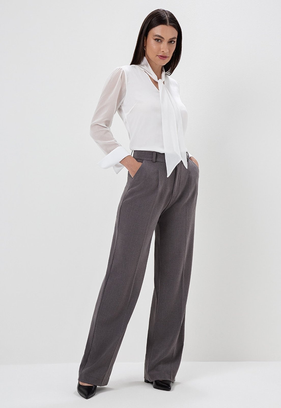 Imagem principal Calça Principessa Wide Leg de Alfaiataria Mescla Escuro Rosemara Principessa cinza