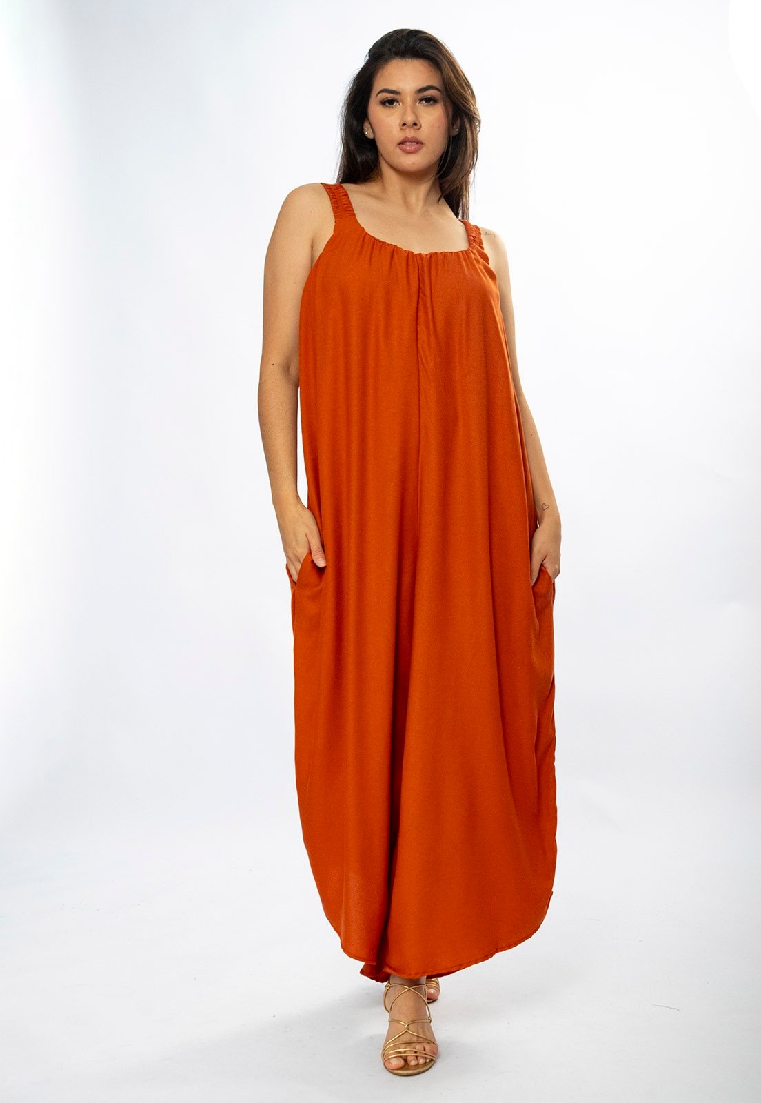 Imagem principal Macacão AmazoniaVital Saruel Viscose Alça com Elástico Terracota Amazonia Vital laranja