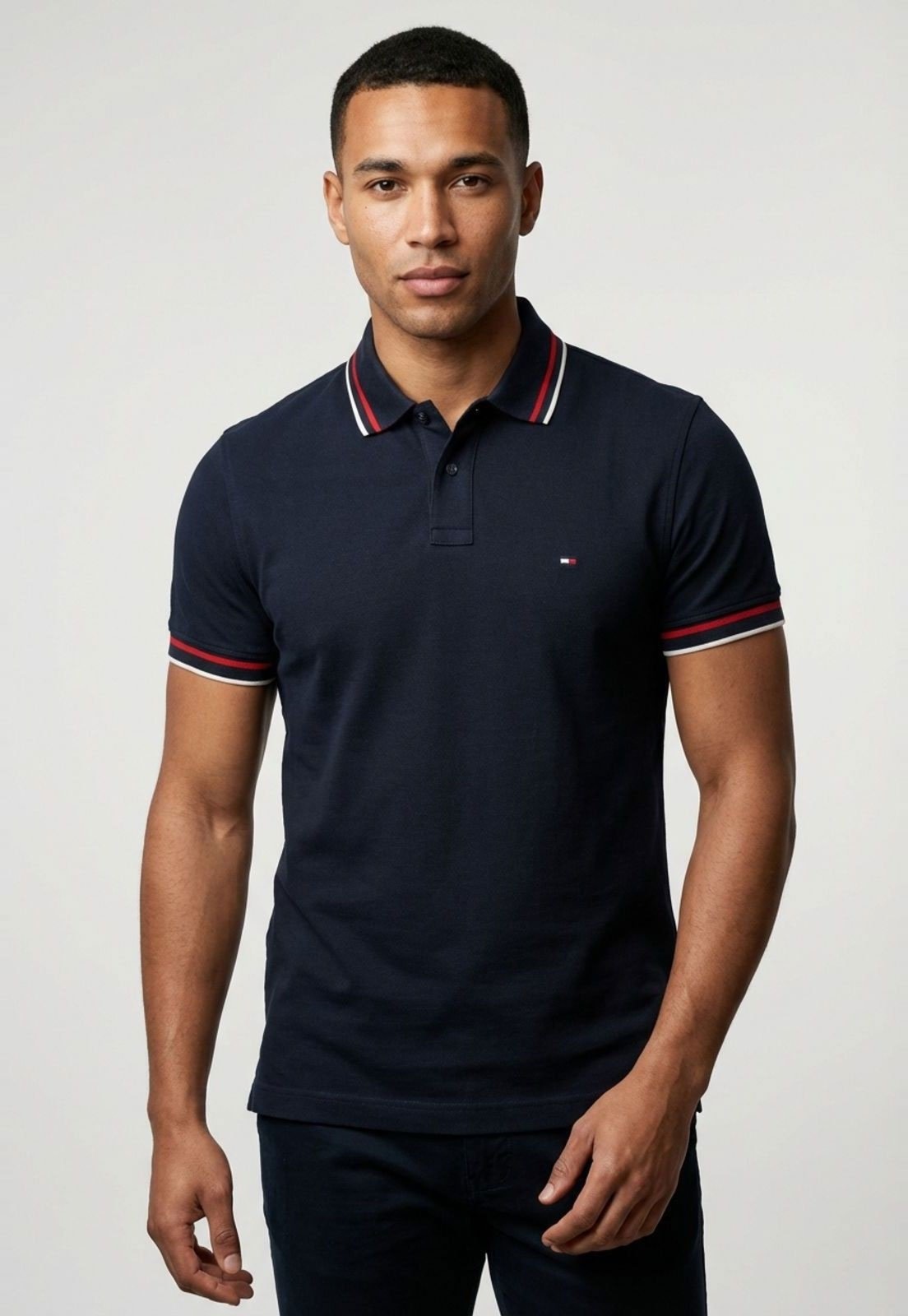 Imagem principal Camisa Polo Masculina Tommy Hilfiger CUFF INTEREST SL Tommy Hilfiger azul marinho