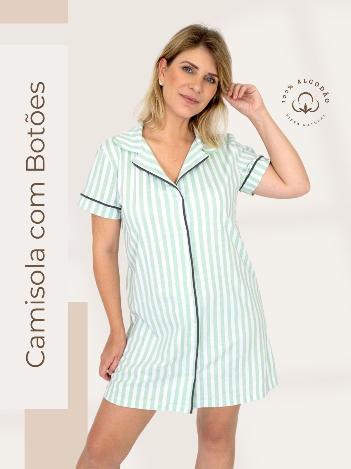 Imagem principal Camisola Algodão Piante Americana Manga Curta Listrado Piante verde